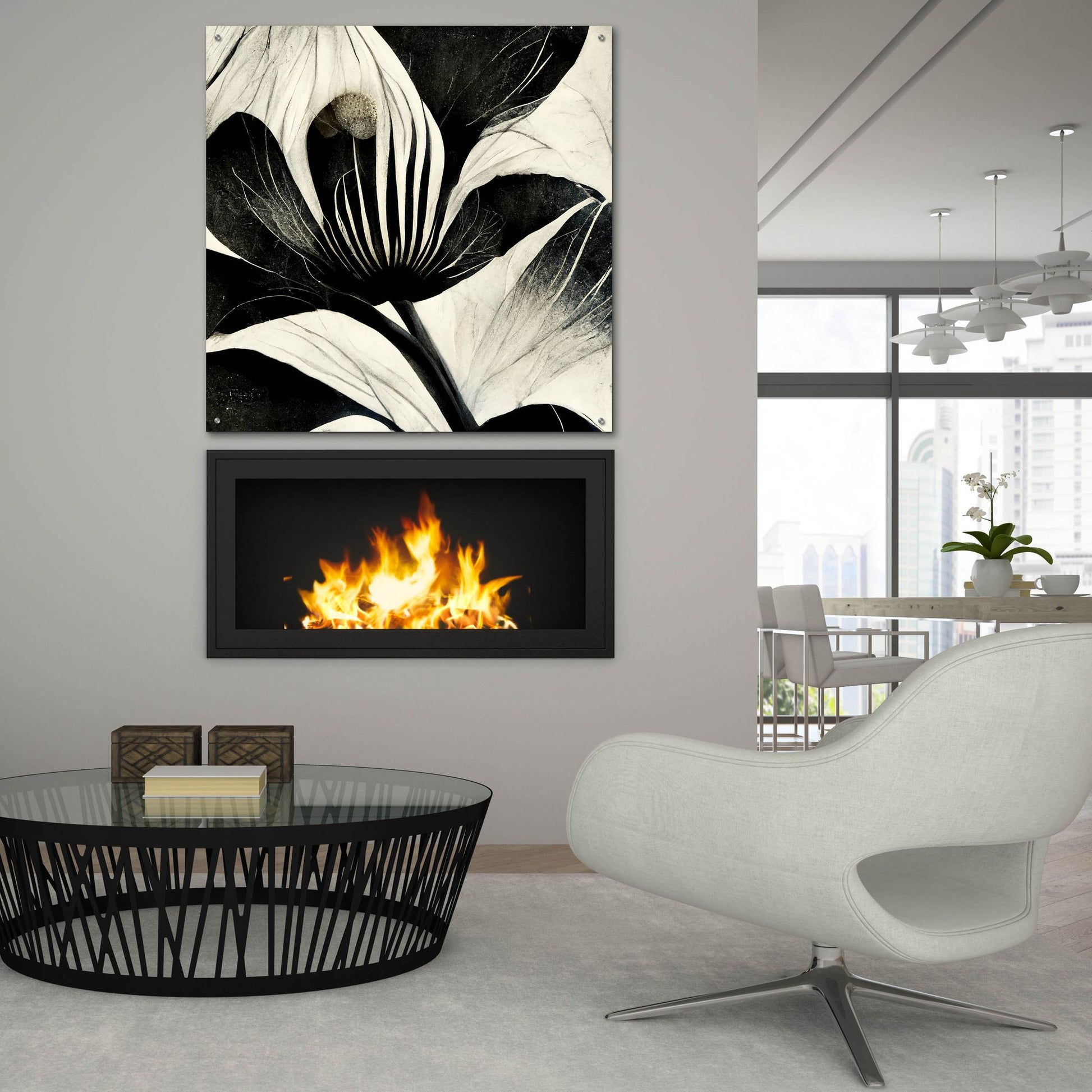 Epic Art 'Flowers Black White 6' by Ray Heere, Acrylic Glass Wall Art,36x36