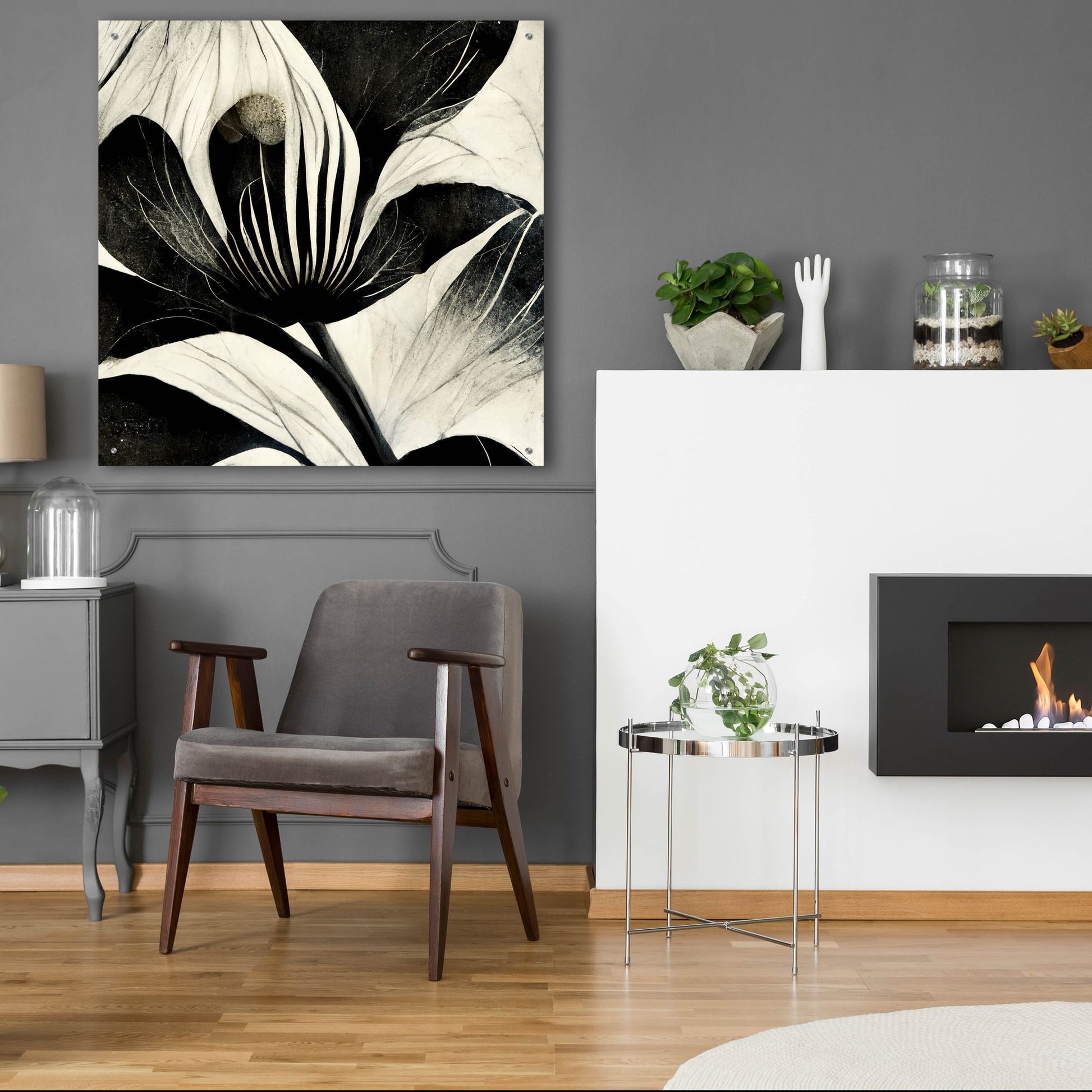 Epic Art 'Flowers Black White 6' by Ray Heere, Acrylic Glass Wall Art,36x36