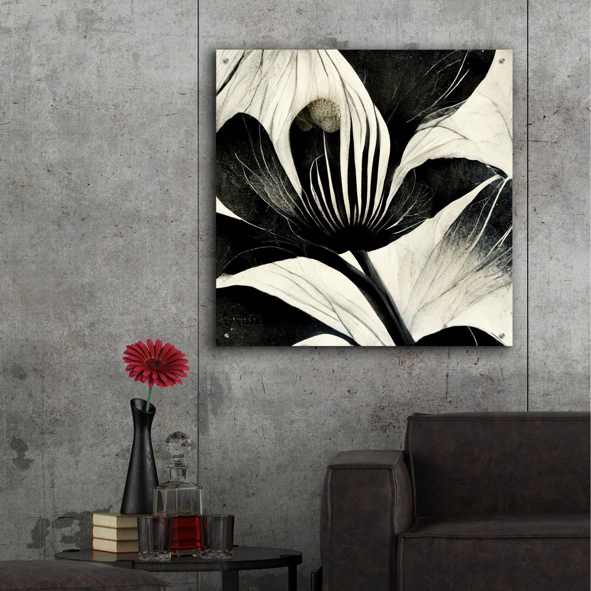 Epic Art 'Flowers Black White 6' by Ray Heere, Acrylic Glass Wall Art,36x36