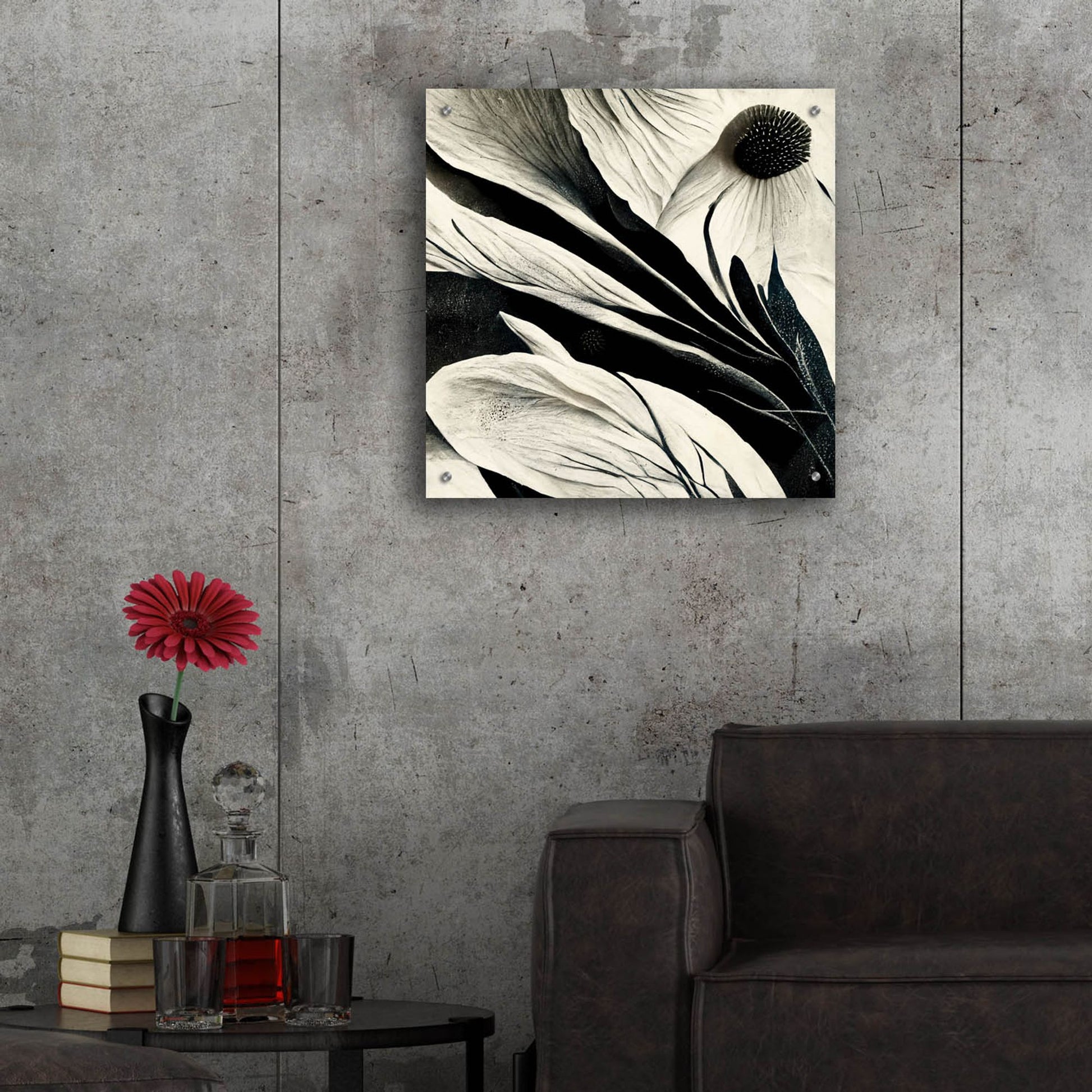 Epic Art 'Flowers Black White 7' by Ray Heere, Acrylic Glass Wall Art,24x24