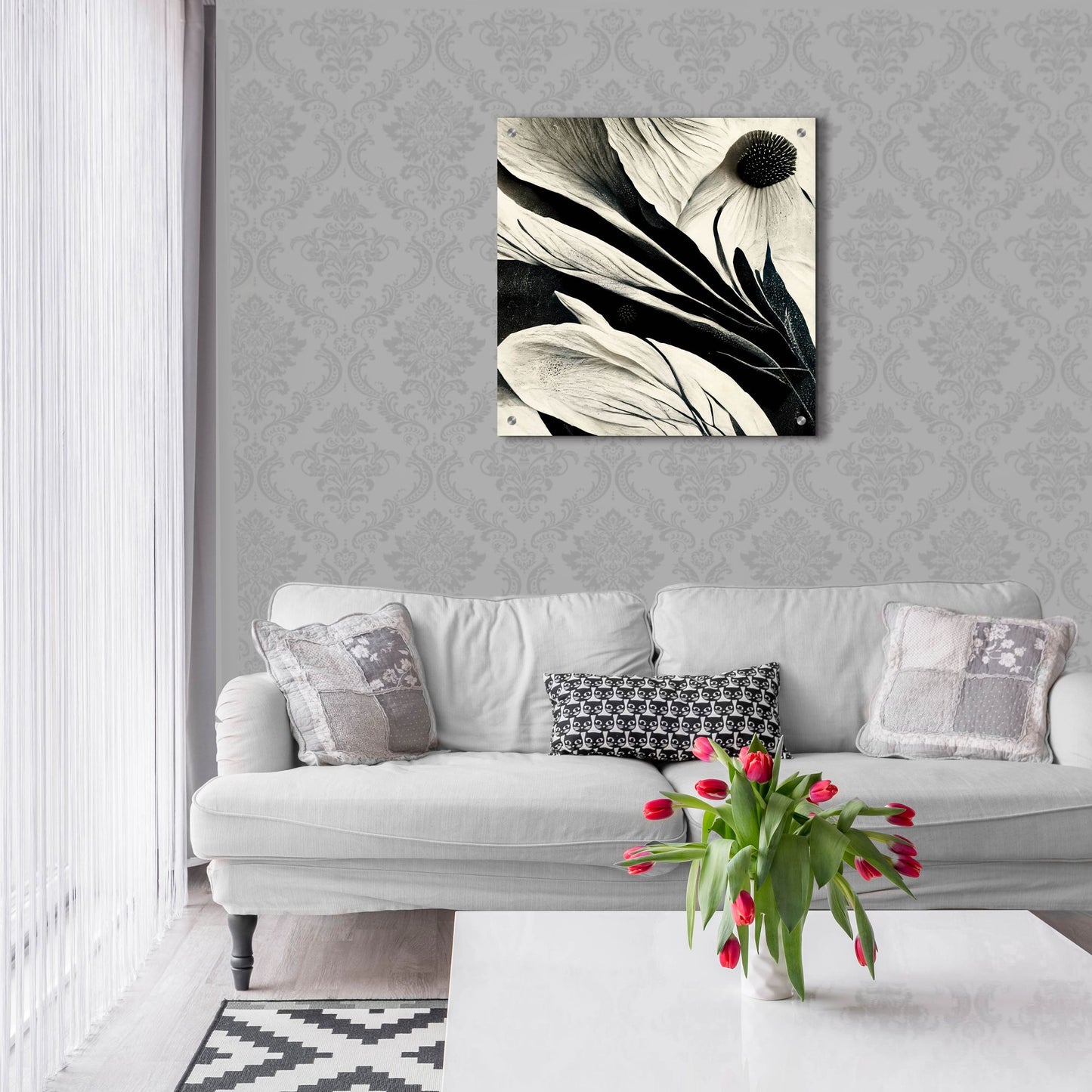 Epic Art 'Flowers Black White 7' by Ray Heere, Acrylic Glass Wall Art,24x24