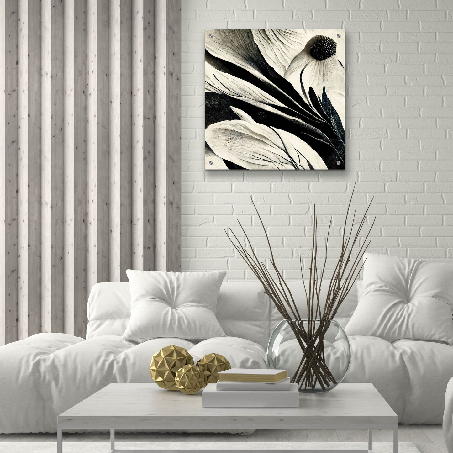 Epic Art 'Flowers Black White 7' by Ray Heere, Acrylic Glass Wall Art,24x24