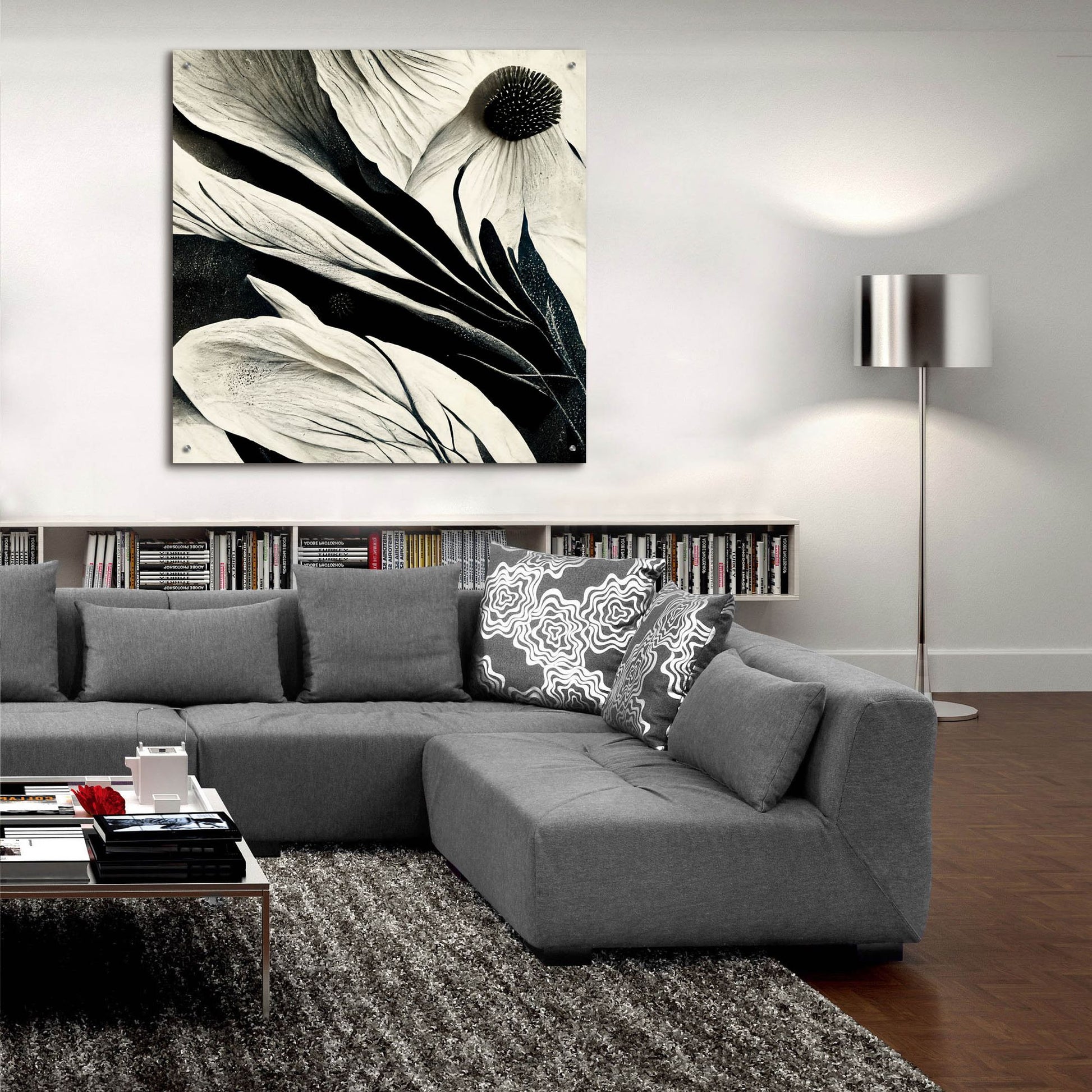 Epic Art 'Flowers Black White 7' by Ray Heere, Acrylic Glass Wall Art,36x36