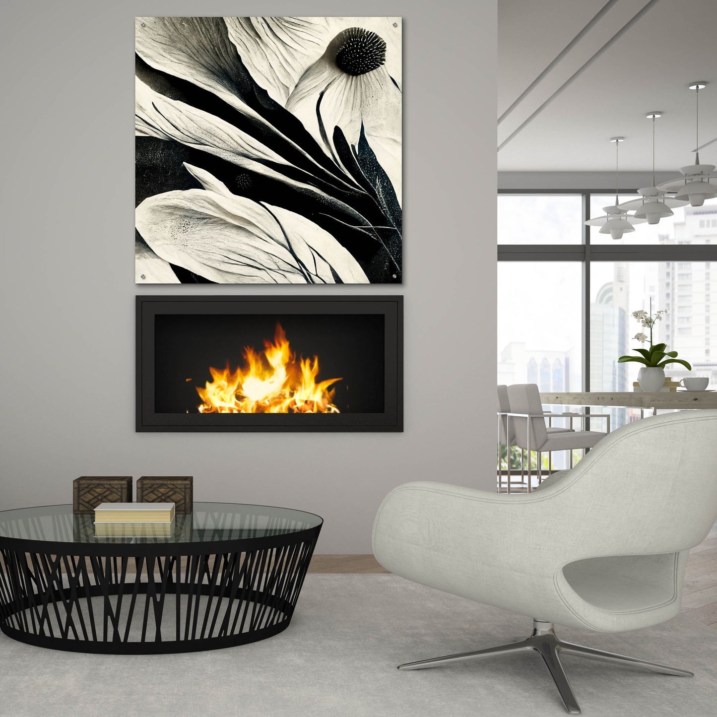 Epic Art 'Flowers Black White 7' by Ray Heere, Acrylic Glass Wall Art,36x36