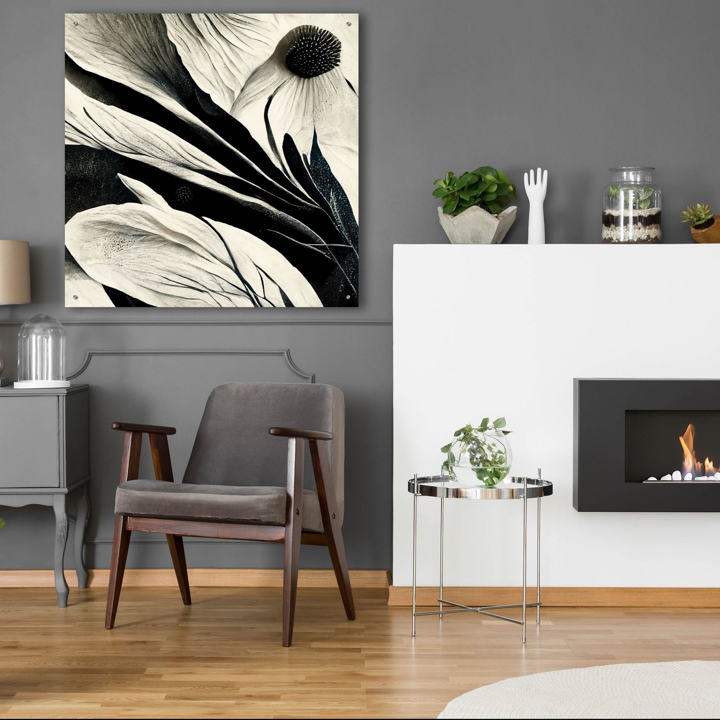 Epic Art 'Flowers Black White 7' by Ray Heere, Acrylic Glass Wall Art,36x36