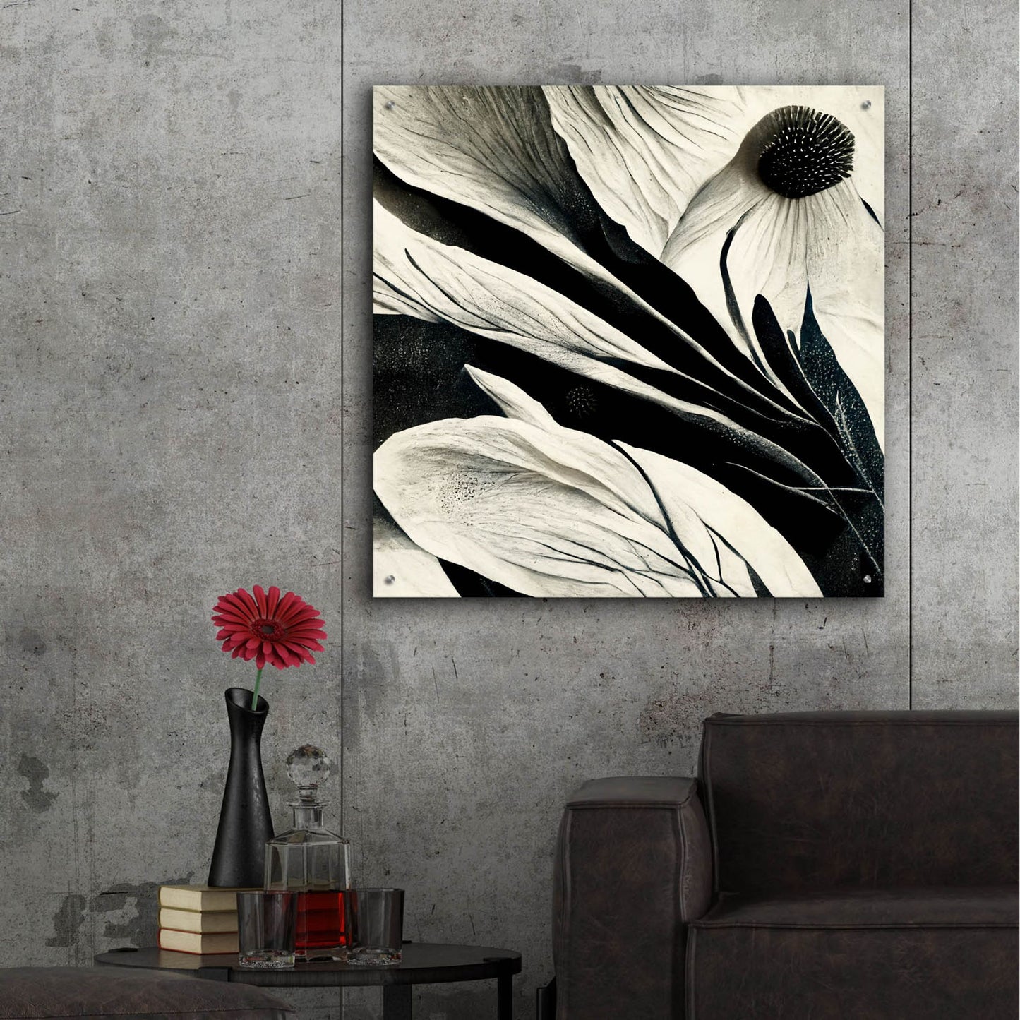 Epic Art 'Flowers Black White 7' by Ray Heere, Acrylic Glass Wall Art,36x36