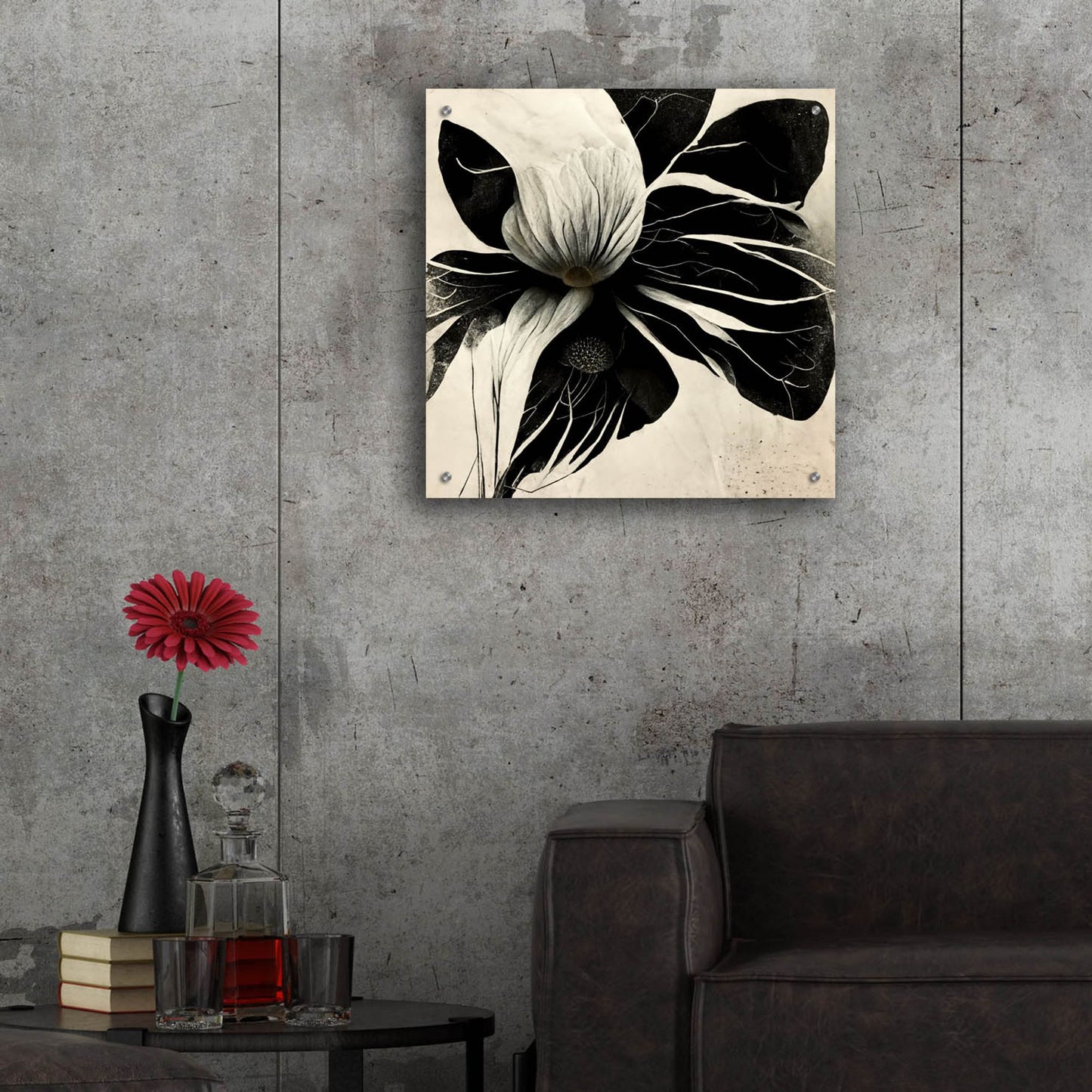 Epic Art 'Flowers Black White 8' by Ray Heere, Acrylic Glass Wall Art,24x24