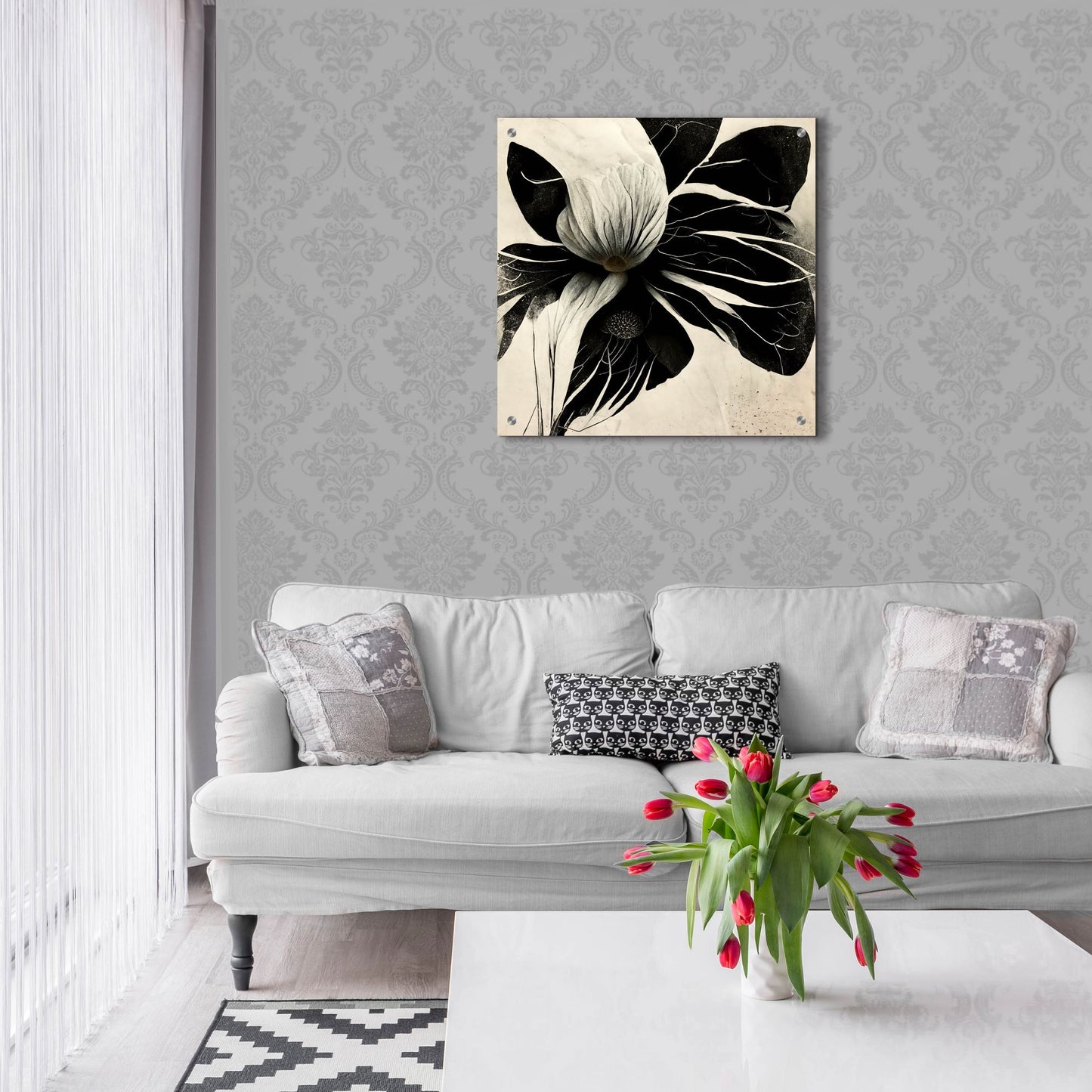 Epic Art 'Flowers Black White 8' by Ray Heere, Acrylic Glass Wall Art,24x24