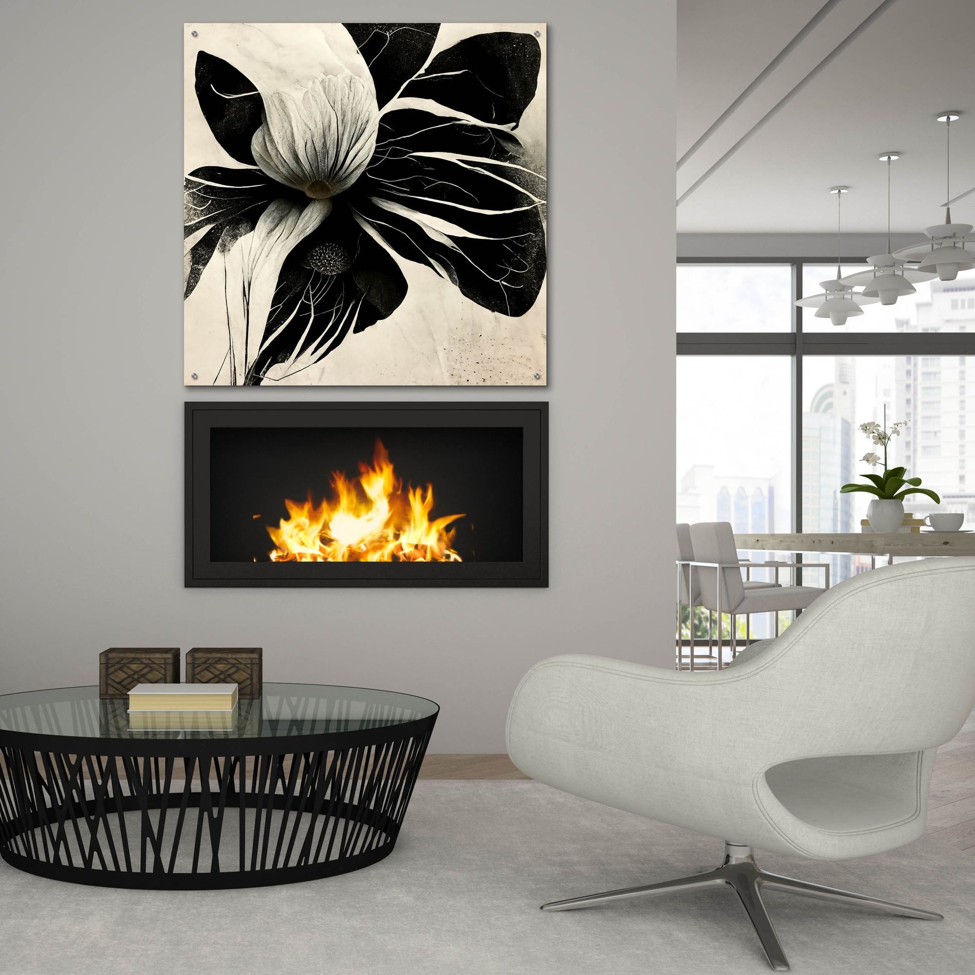 Epic Art 'Flowers Black White 8' by Ray Heere, Acrylic Glass Wall Art,36x36