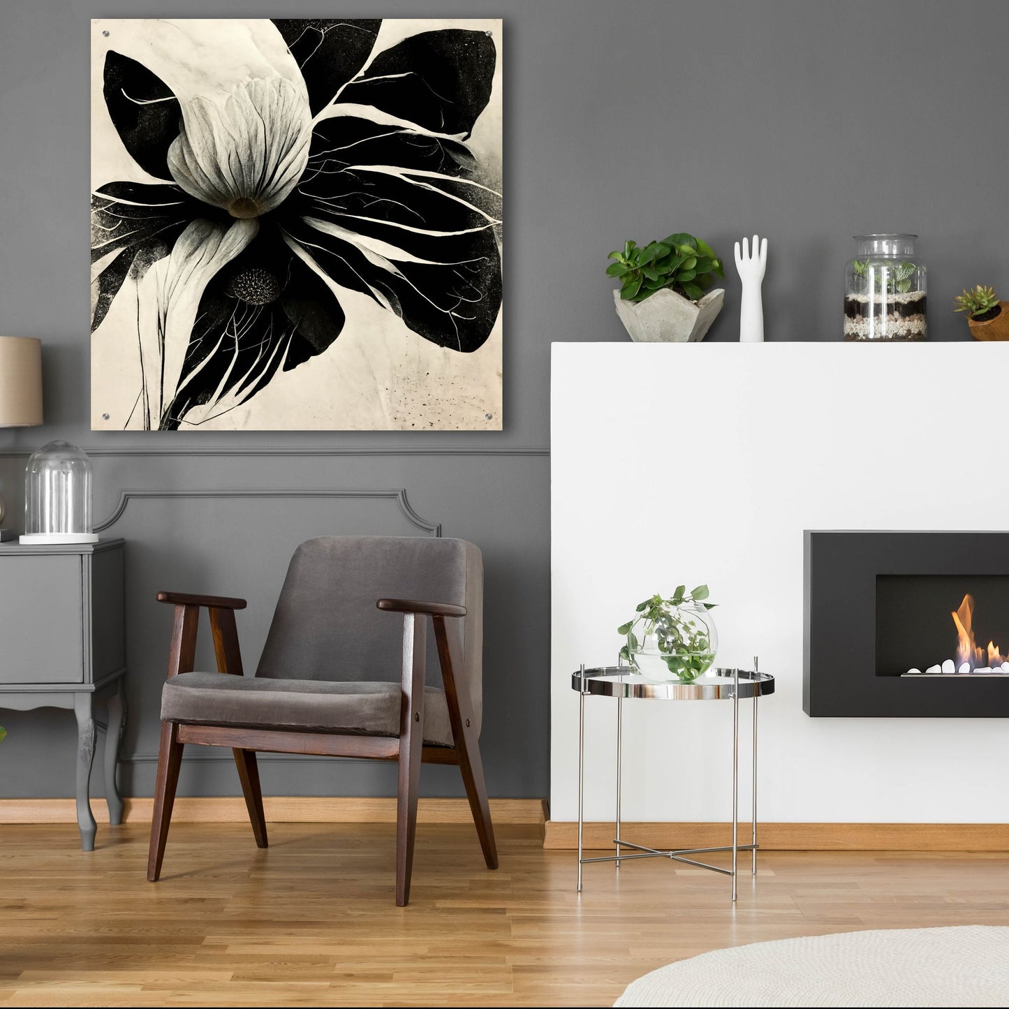 Epic Art 'Flowers Black White 8' by Ray Heere, Acrylic Glass Wall Art,36x36