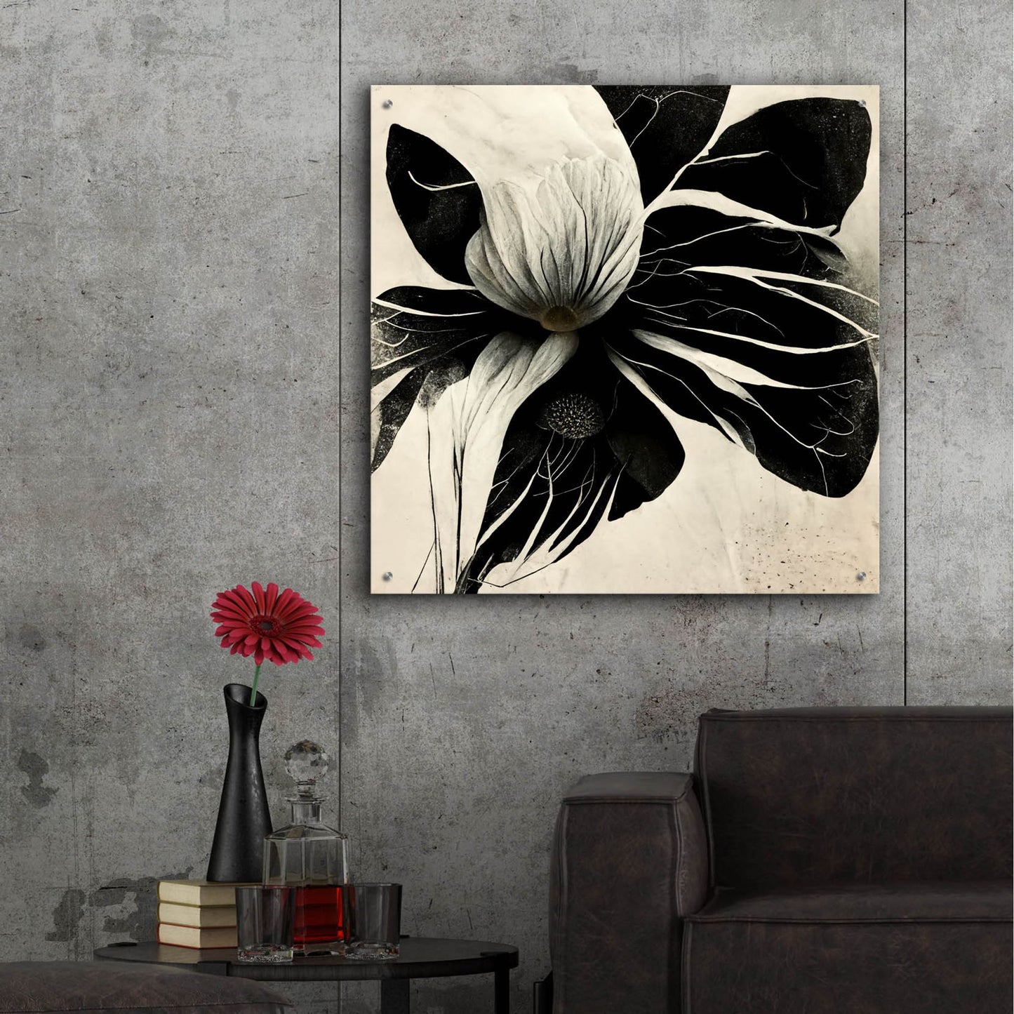 Epic Art 'Flowers Black White 8' by Ray Heere, Acrylic Glass Wall Art,36x36