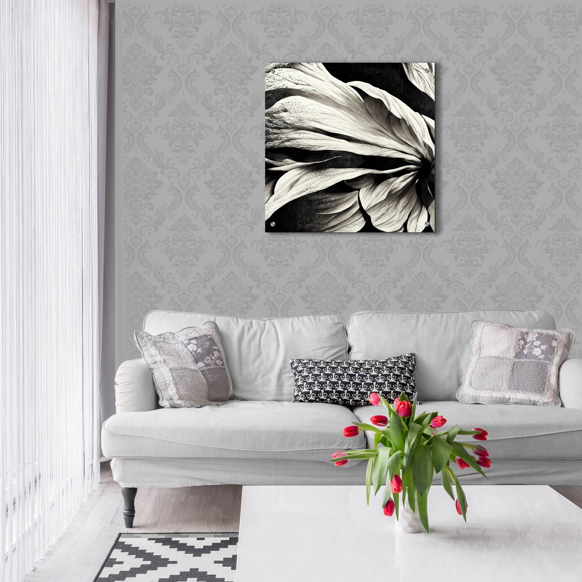 Epic Art 'Flowers Black White 9' by Ray Heere, Acrylic Glass Wall Art,24x24