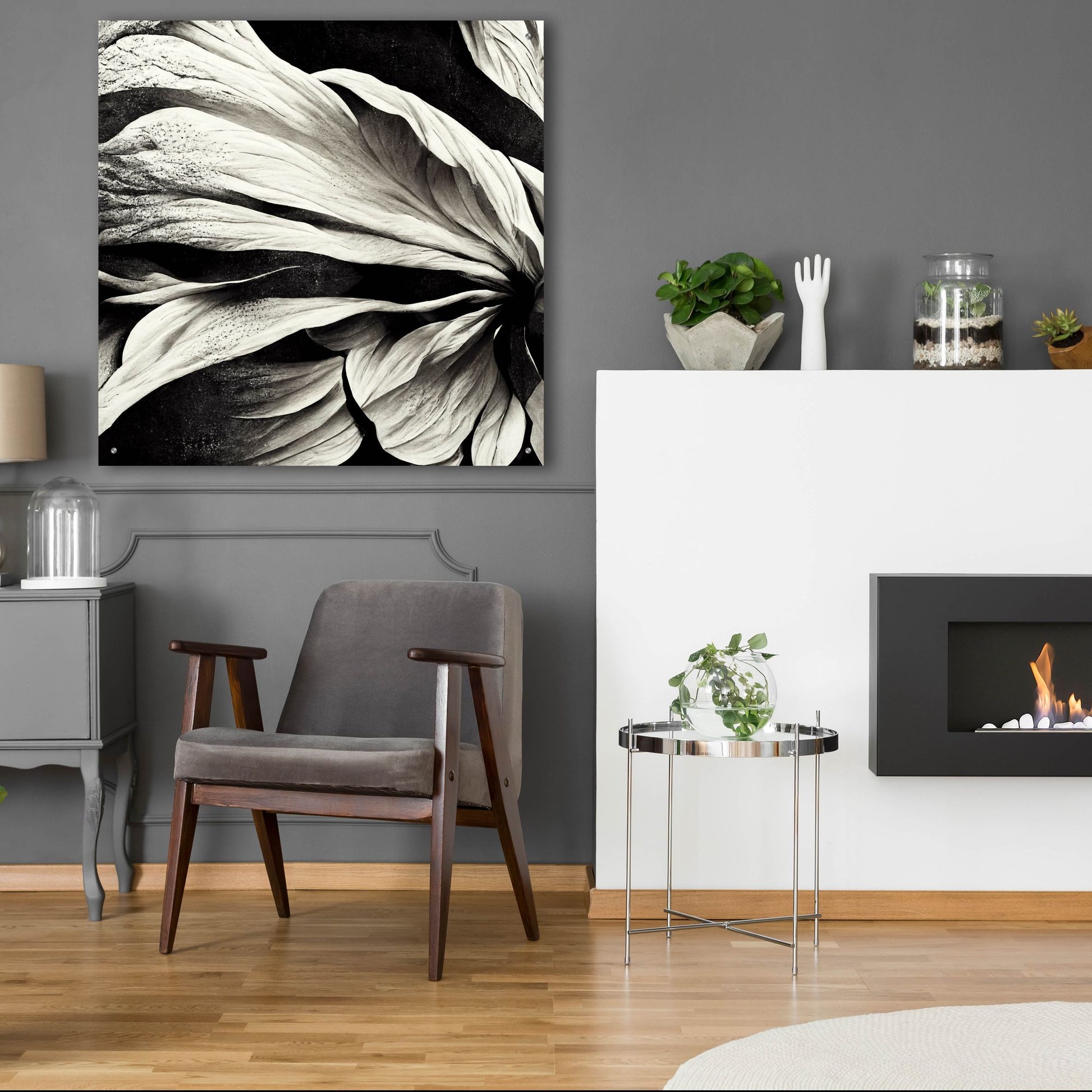 Epic Art 'Flowers Black White 9' by Ray Heere, Acrylic Glass Wall Art,36x36