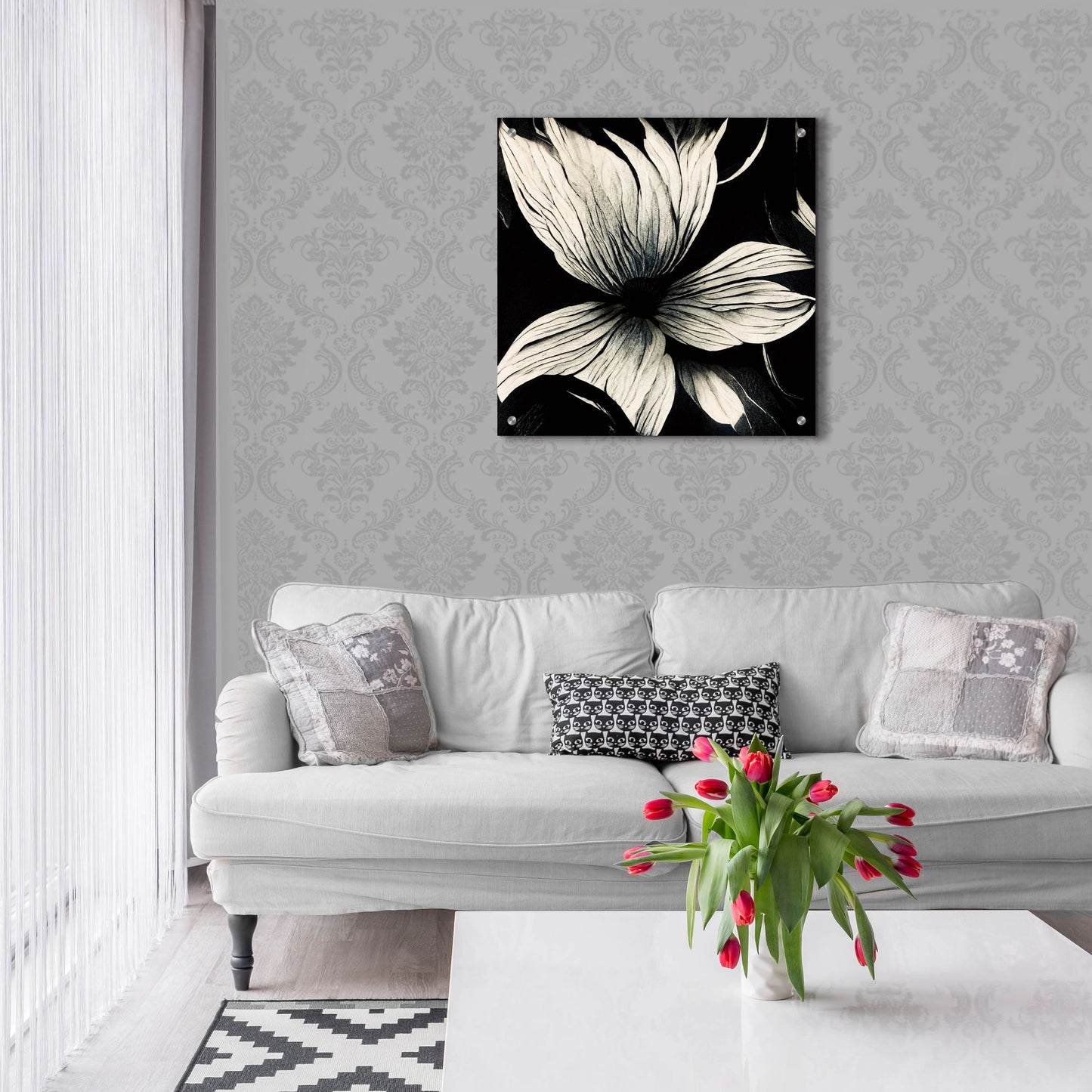 Epic Art 'Flowers Black White 10' by Ray Heere, Acrylic Glass Wall Art,24x24