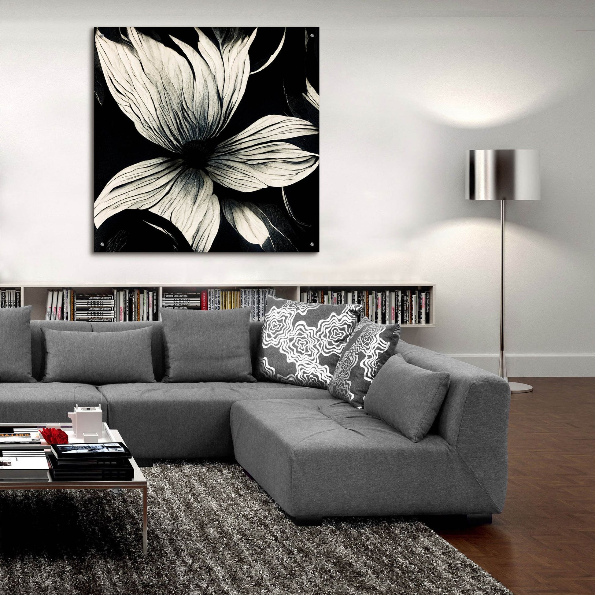 Epic Art 'Flowers Black White 10' by Ray Heere, Acrylic Glass Wall Art,36x36