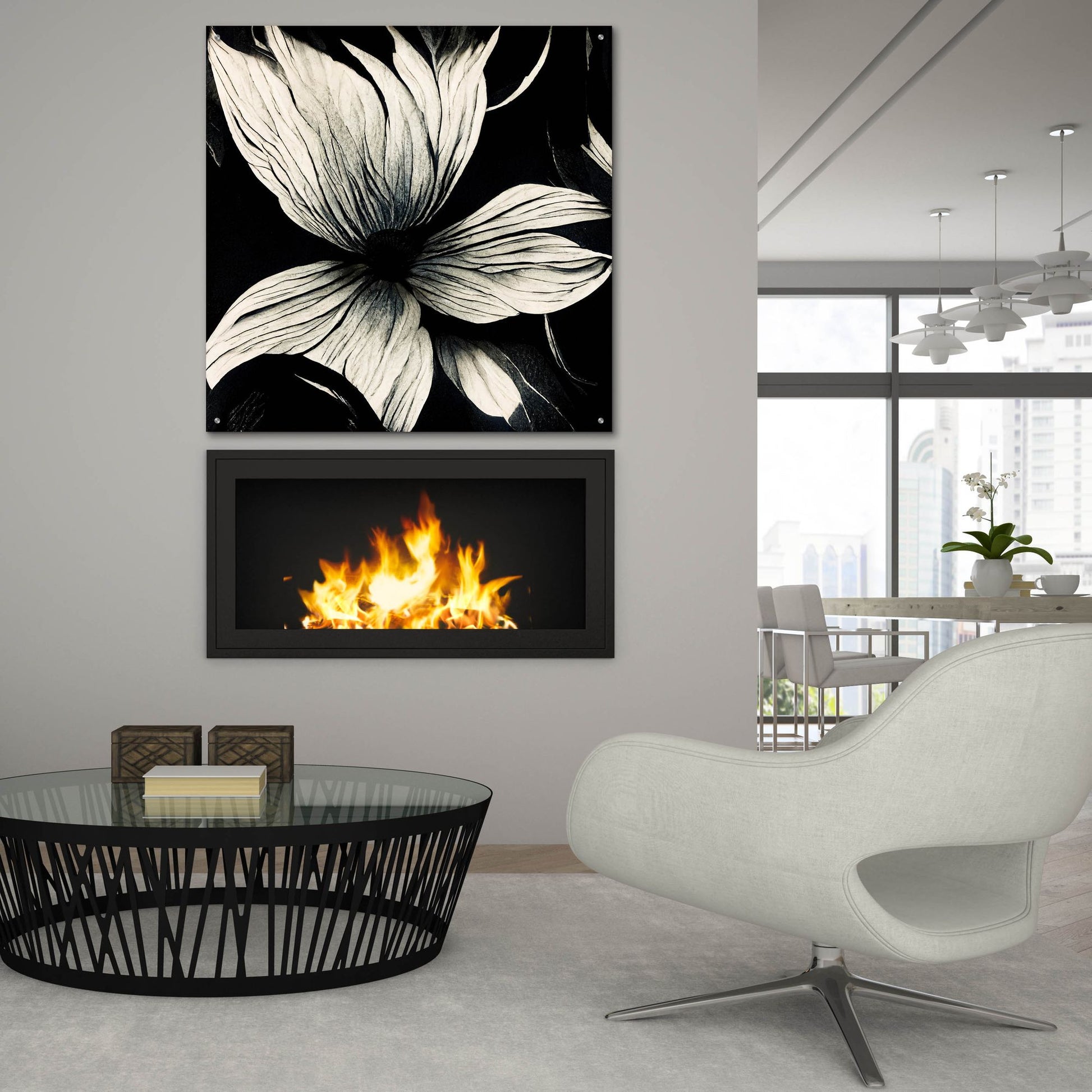 Epic Art 'Flowers Black White 10' by Ray Heere, Acrylic Glass Wall Art,36x36