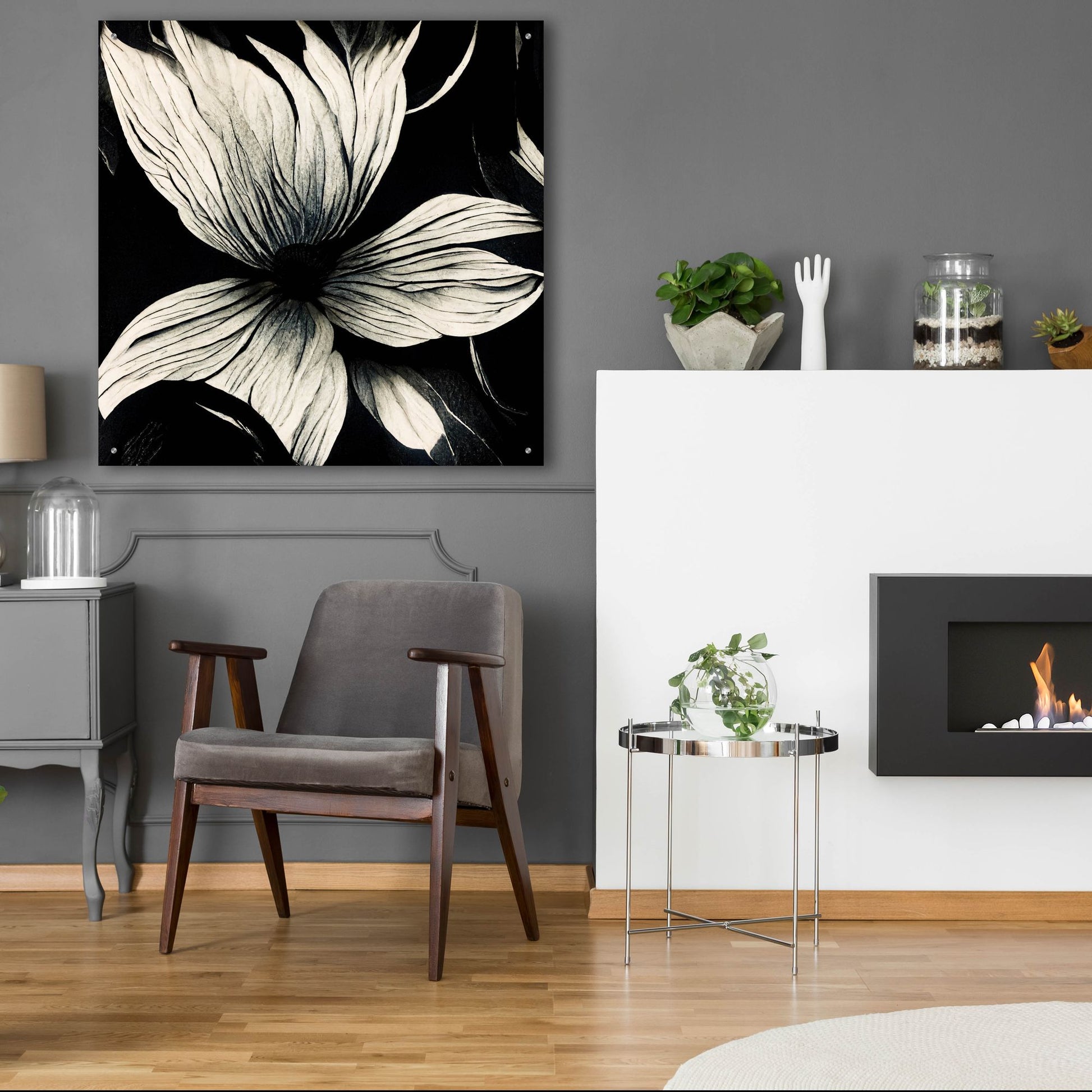 Epic Art 'Flowers Black White 10' by Ray Heere, Acrylic Glass Wall Art,36x36