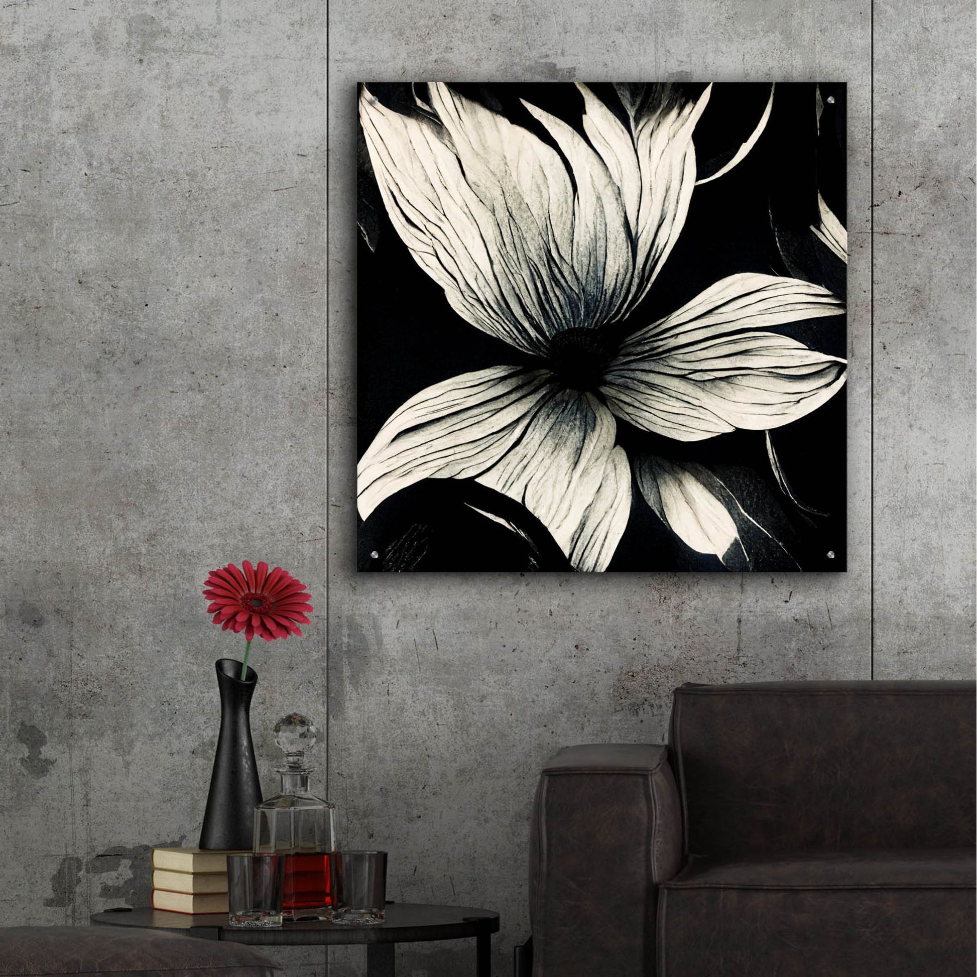 Epic Art 'Flowers Black White 10' by Ray Heere, Acrylic Glass Wall Art,36x36