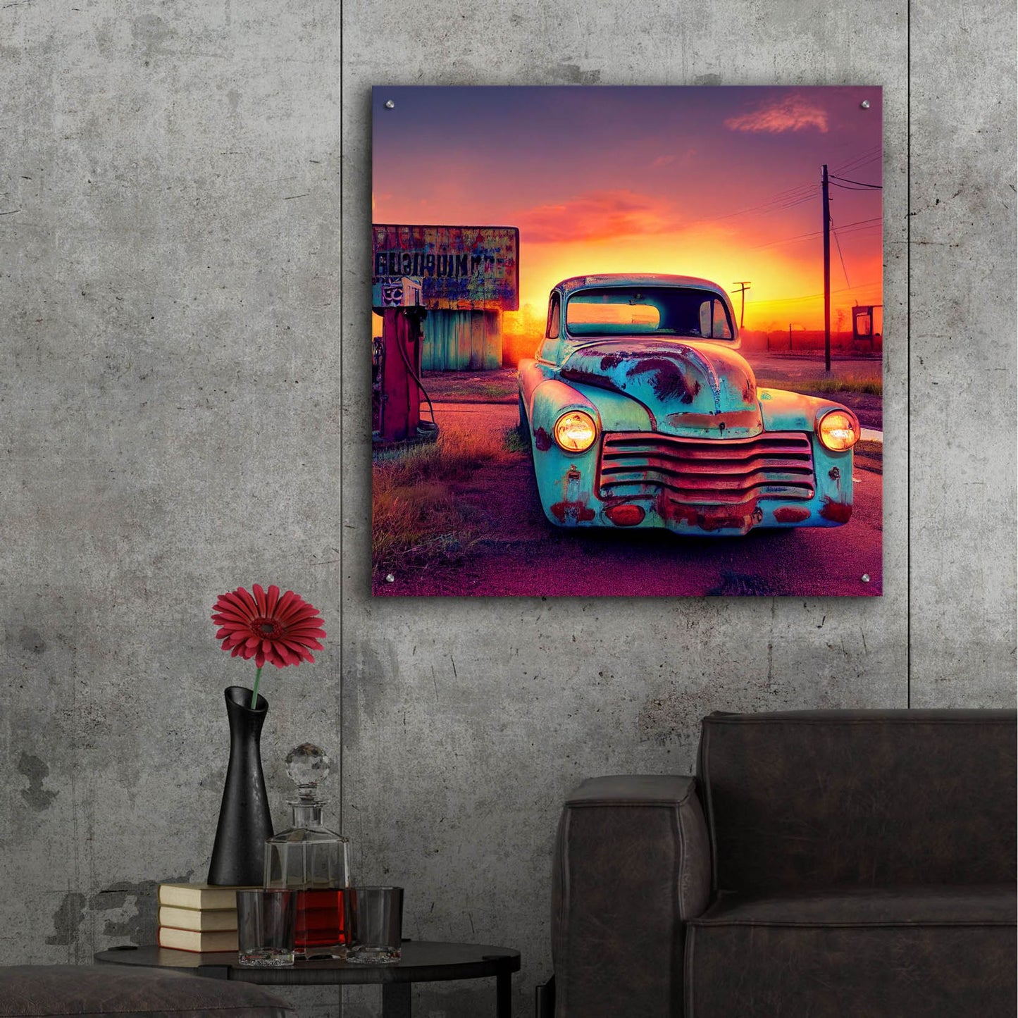 Epic Art 'Route 66 2' by Ray Heere, Acrylic Glass Wall Art,36x36