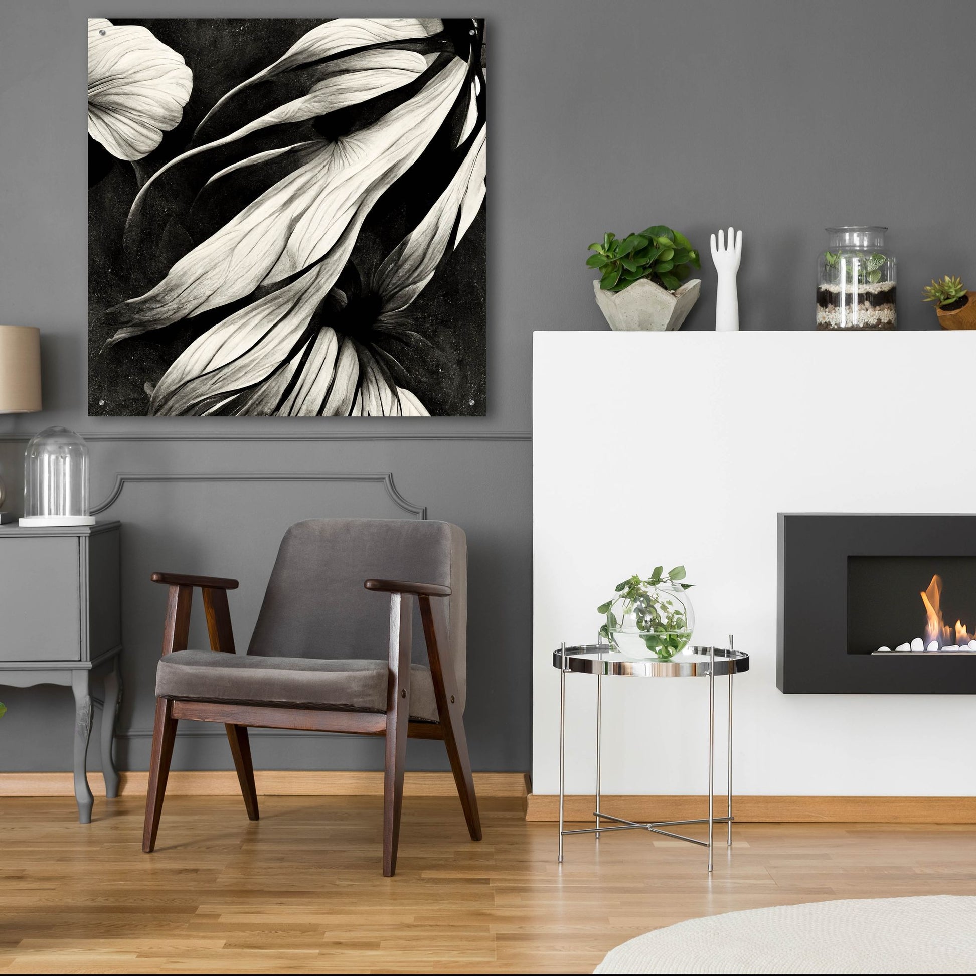 Epic Art 'Flowers Black White 11' by Ray Heere, Acrylic Glass Wall Art,36x36