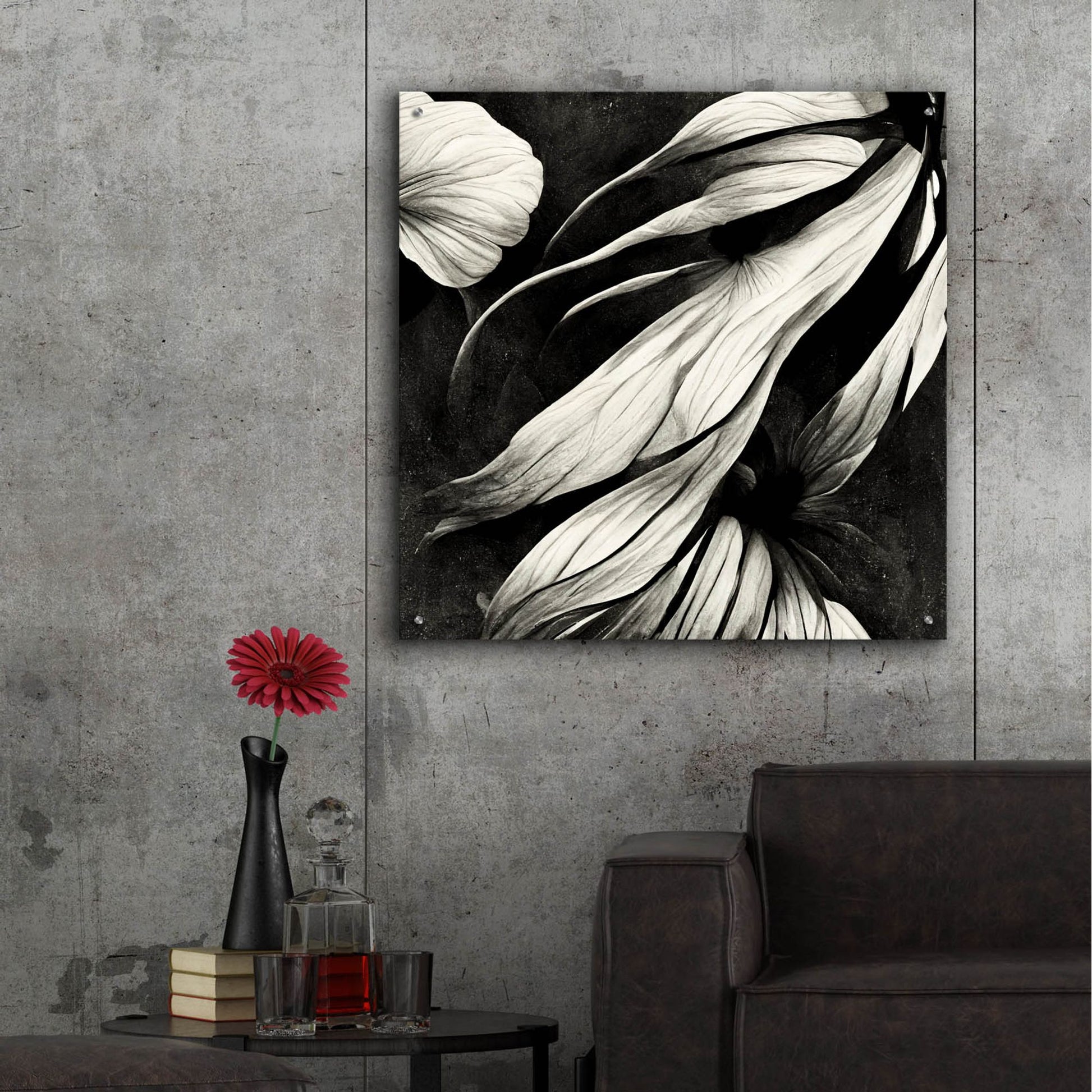 Epic Art 'Flowers Black White 11' by Ray Heere, Acrylic Glass Wall Art,36x36