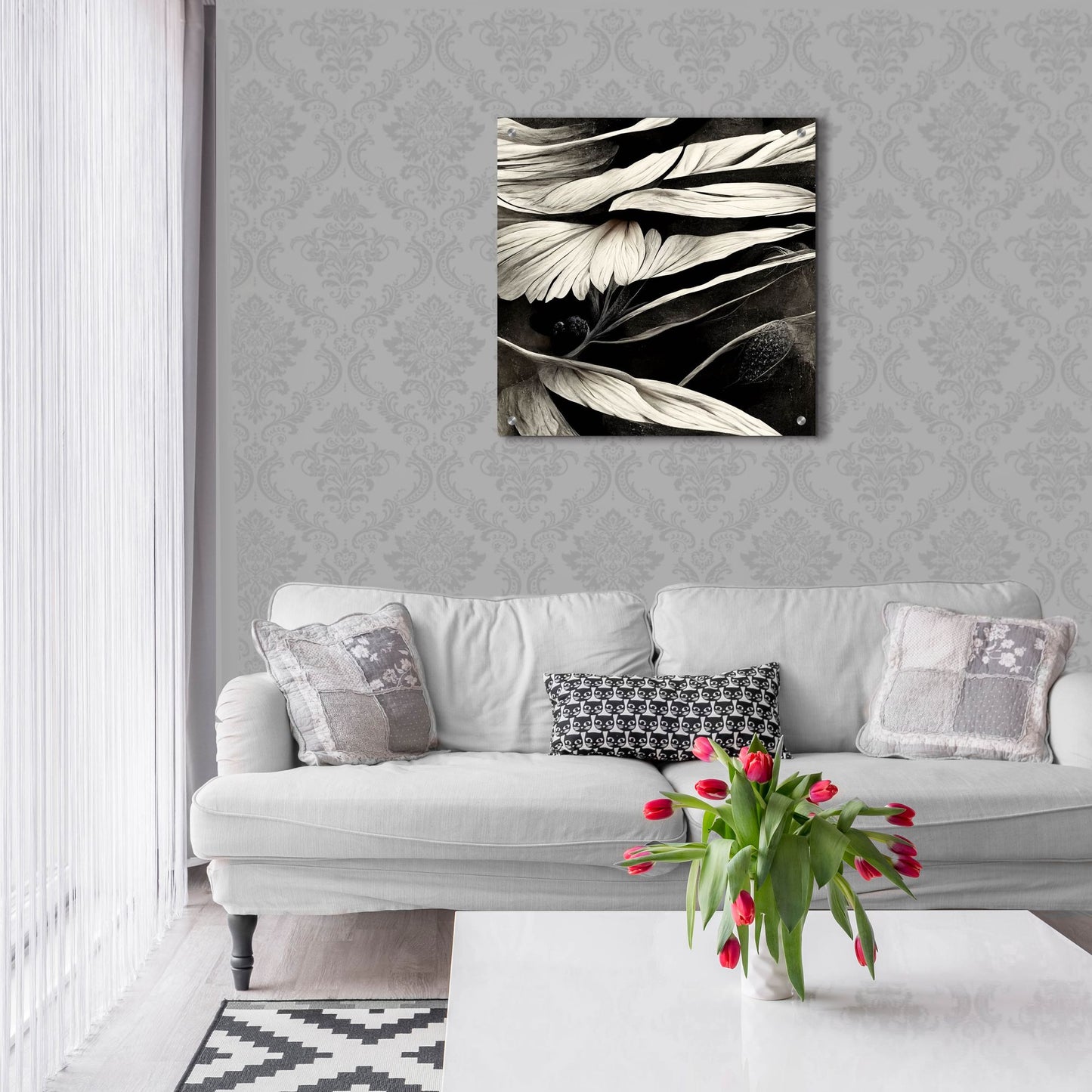 Epic Art 'Flowers Black White 12' by Ray Heere, Acrylic Glass Wall Art,24x24