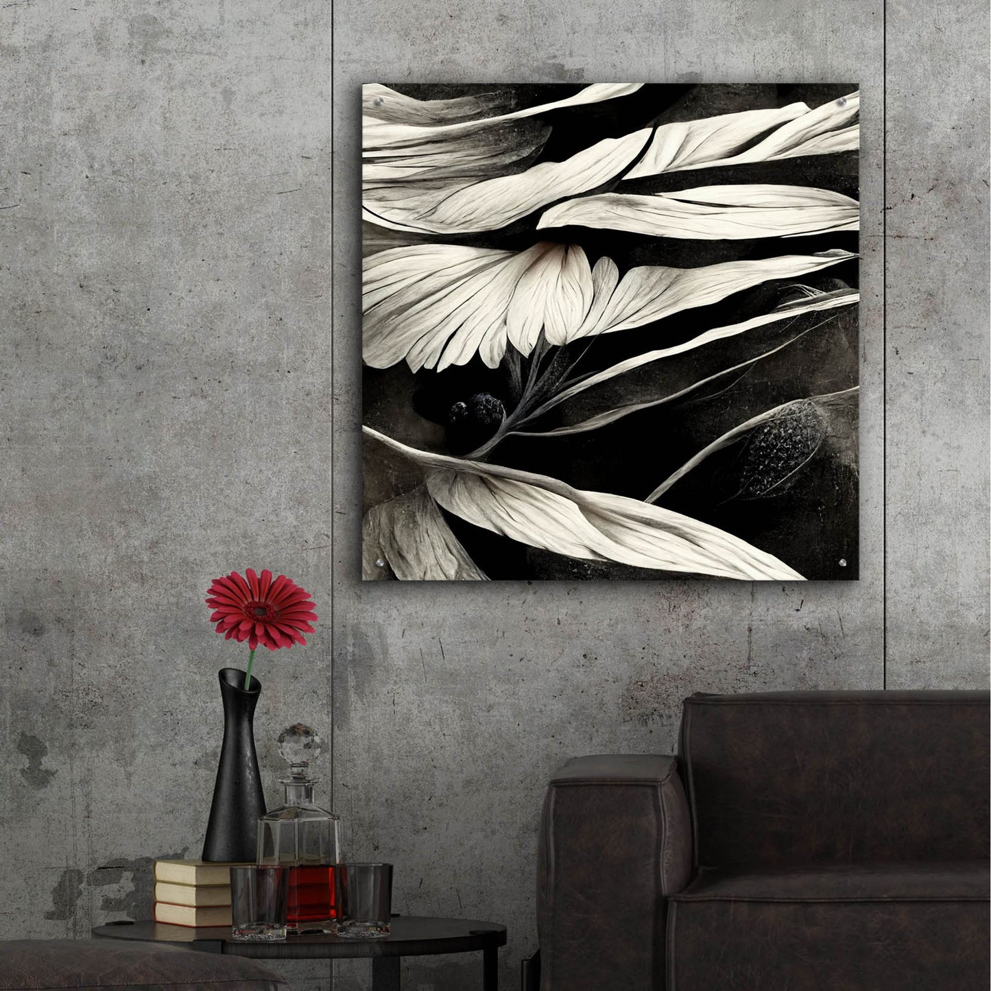 Epic Art 'Flowers Black White 12' by Ray Heere, Acrylic Glass Wall Art,36x36