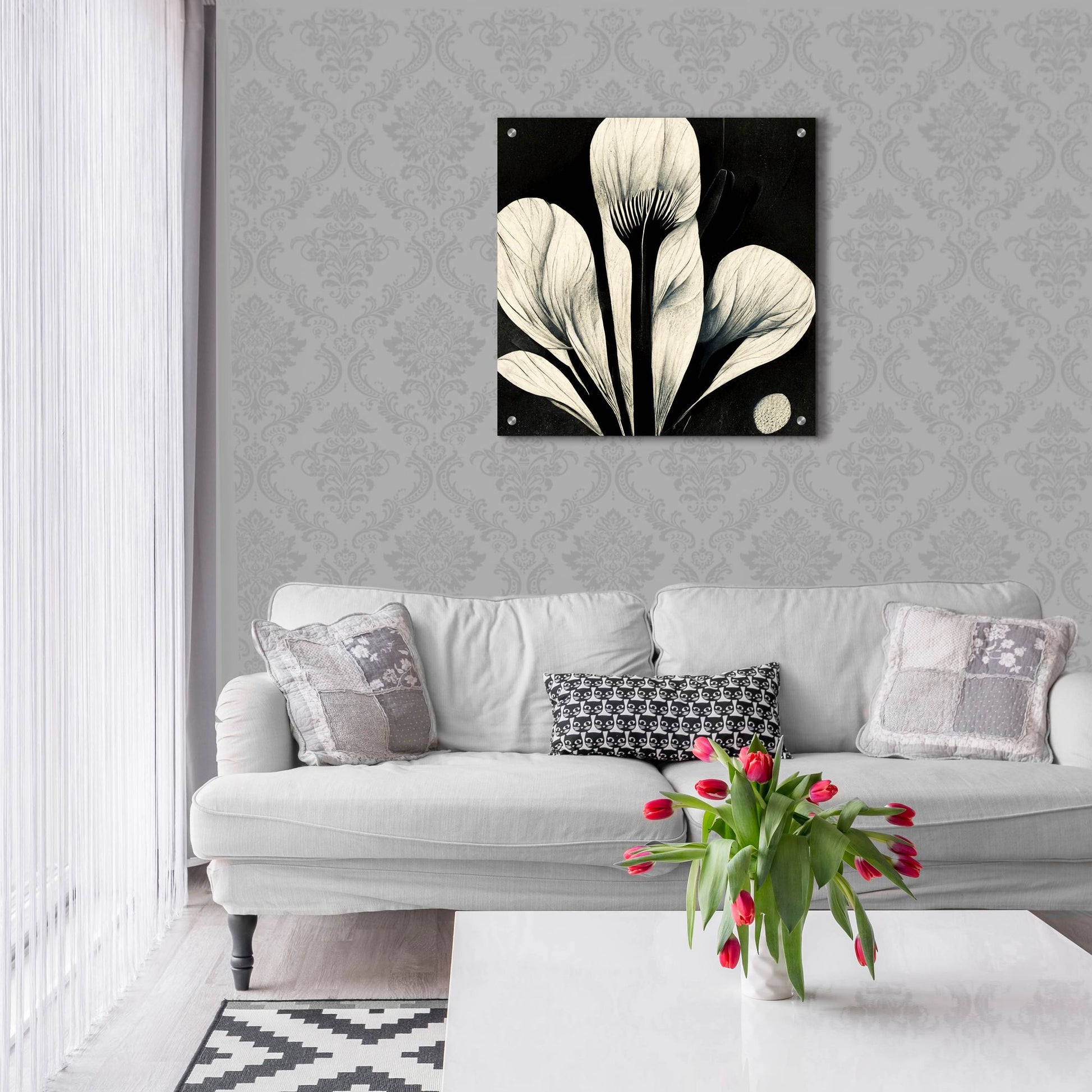 Epic Art 'Flowers Black White 13' by Ray Heere, Acrylic Glass Wall Art,24x24