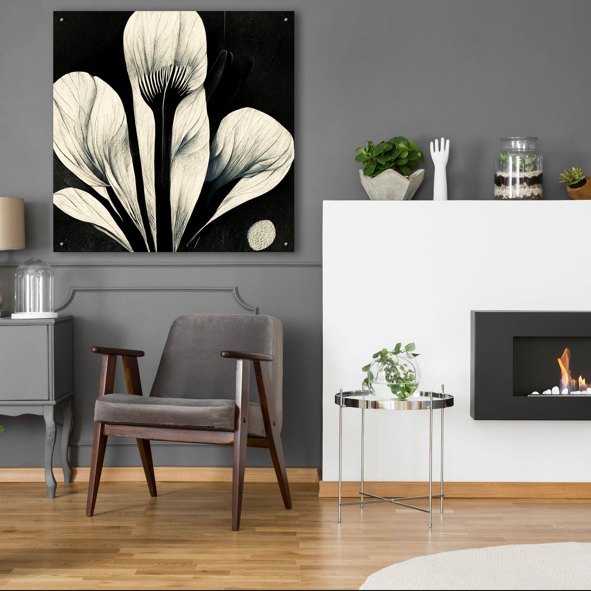 Epic Art 'Flowers Black White 13' by Ray Heere, Acrylic Glass Wall Art,36x36