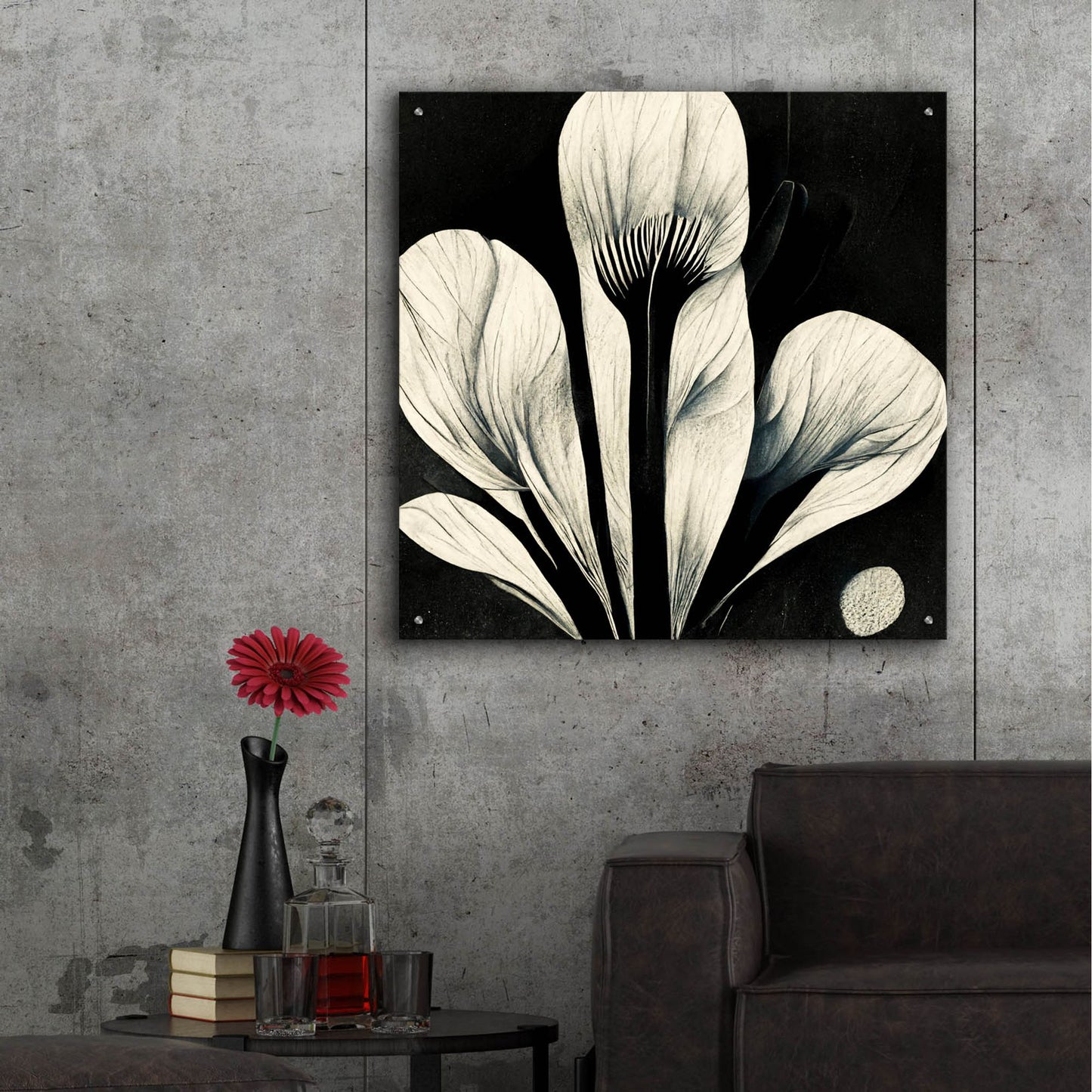 Epic Art 'Flowers Black White 13' by Ray Heere, Acrylic Glass Wall Art,36x36