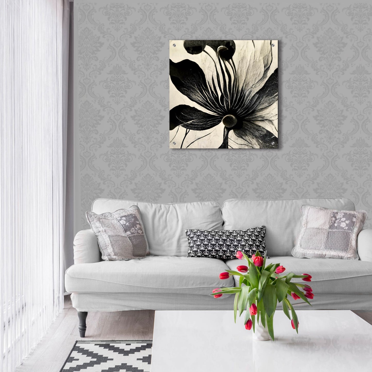 Epic Art 'Flowers Black White 14' by Ray Heere, Acrylic Glass Wall Art,24x24