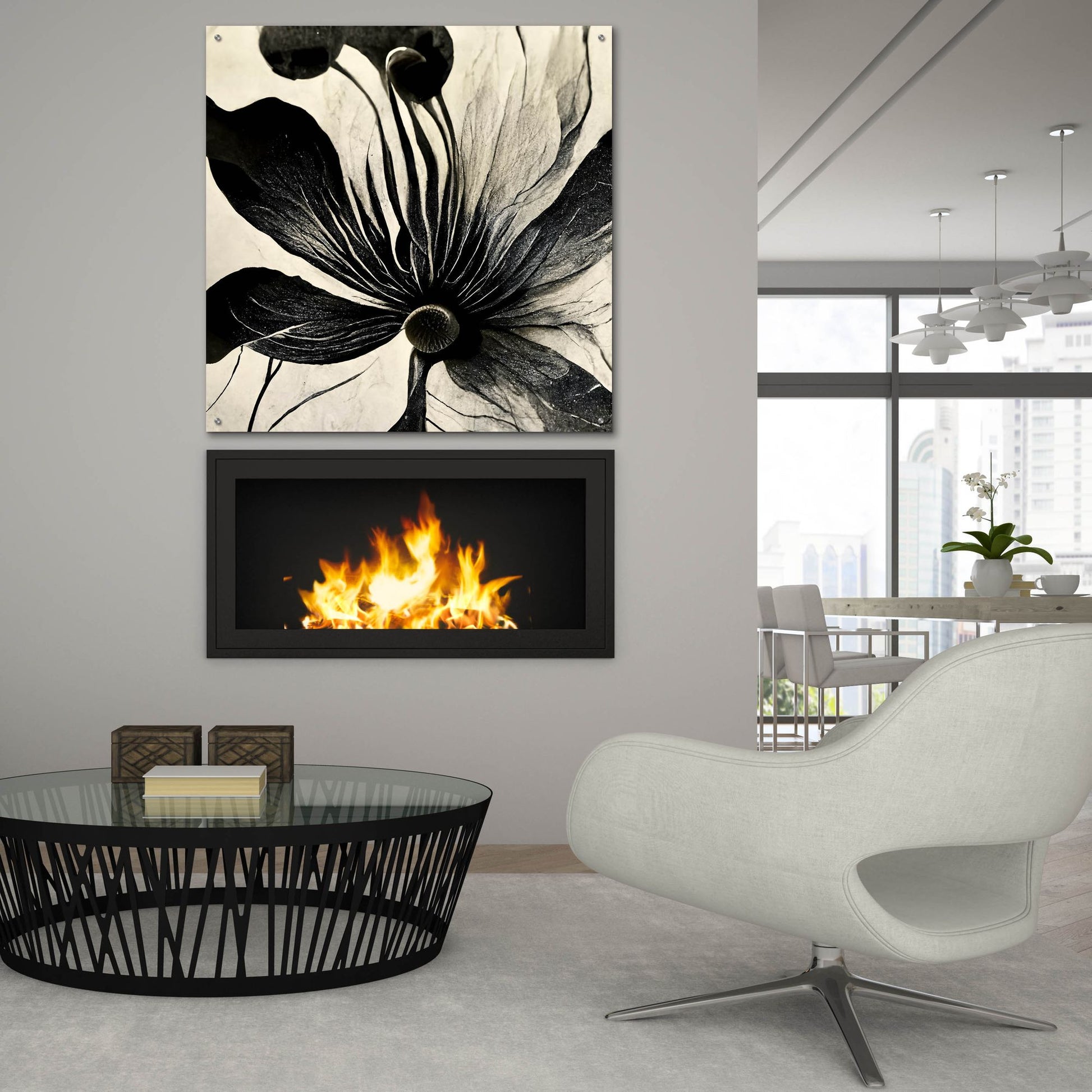 Epic Art 'Flowers Black White 14' by Ray Heere, Acrylic Glass Wall Art,36x36