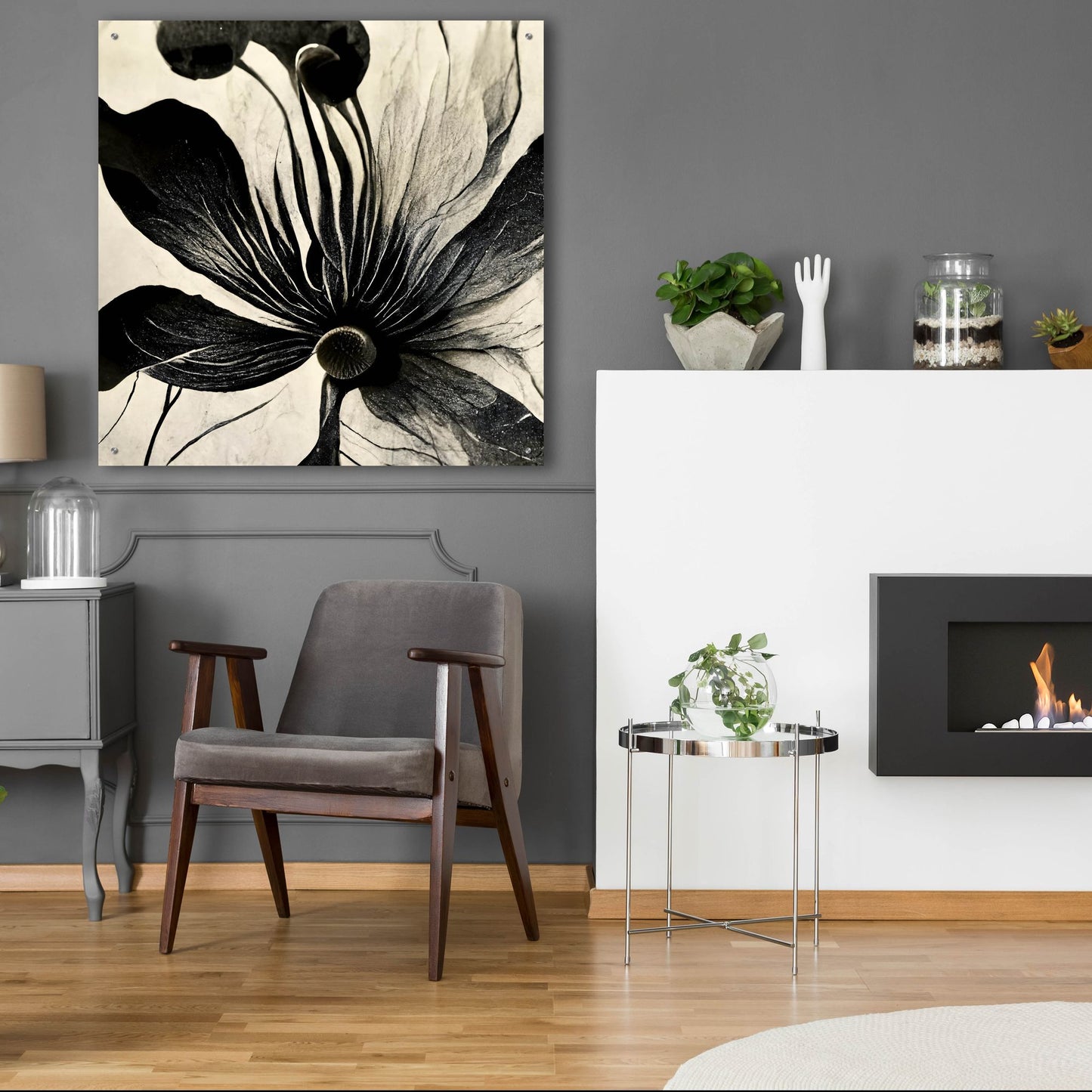 Epic Art 'Flowers Black White 14' by Ray Heere, Acrylic Glass Wall Art,36x36