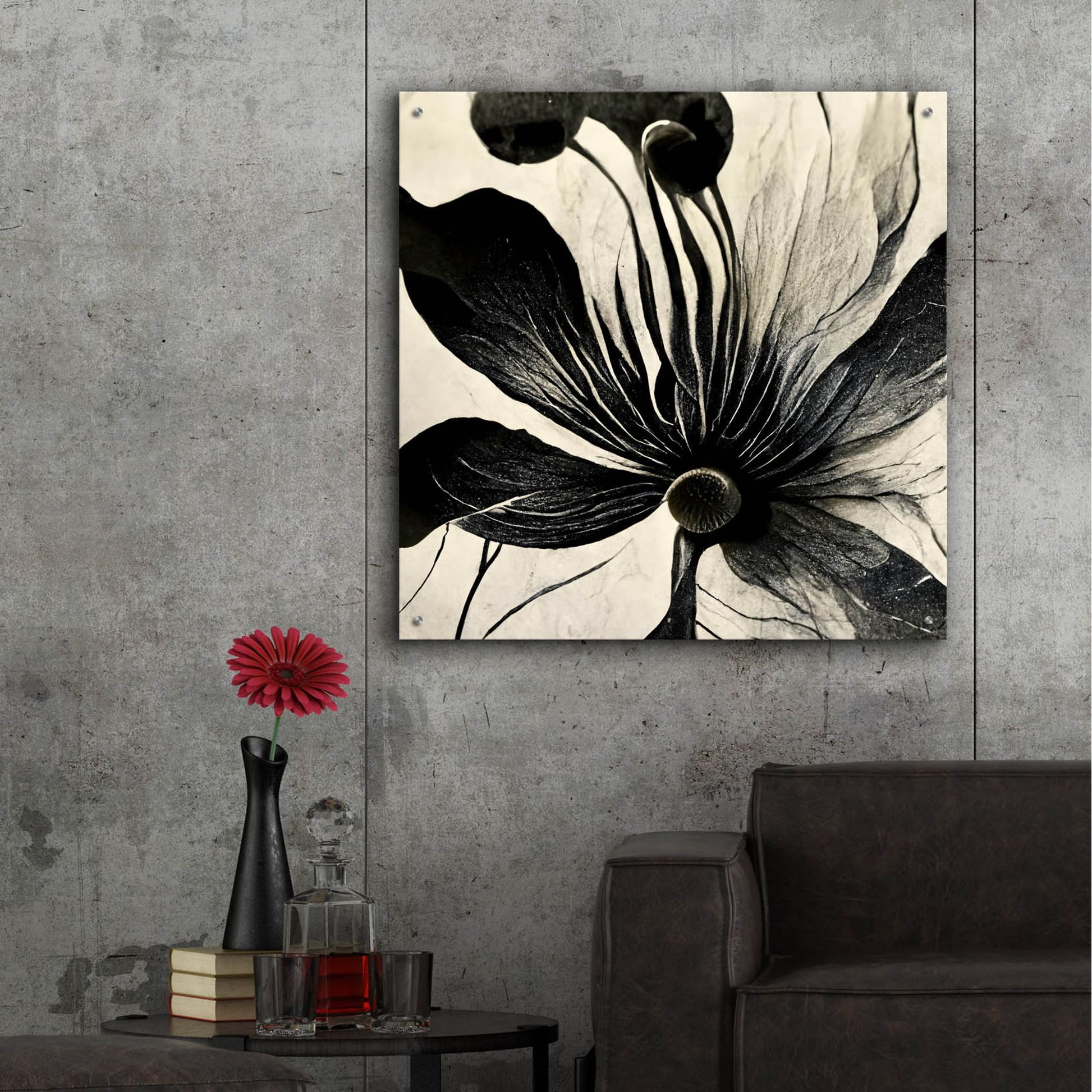 Epic Art 'Flowers Black White 14' by Ray Heere, Acrylic Glass Wall Art,36x36