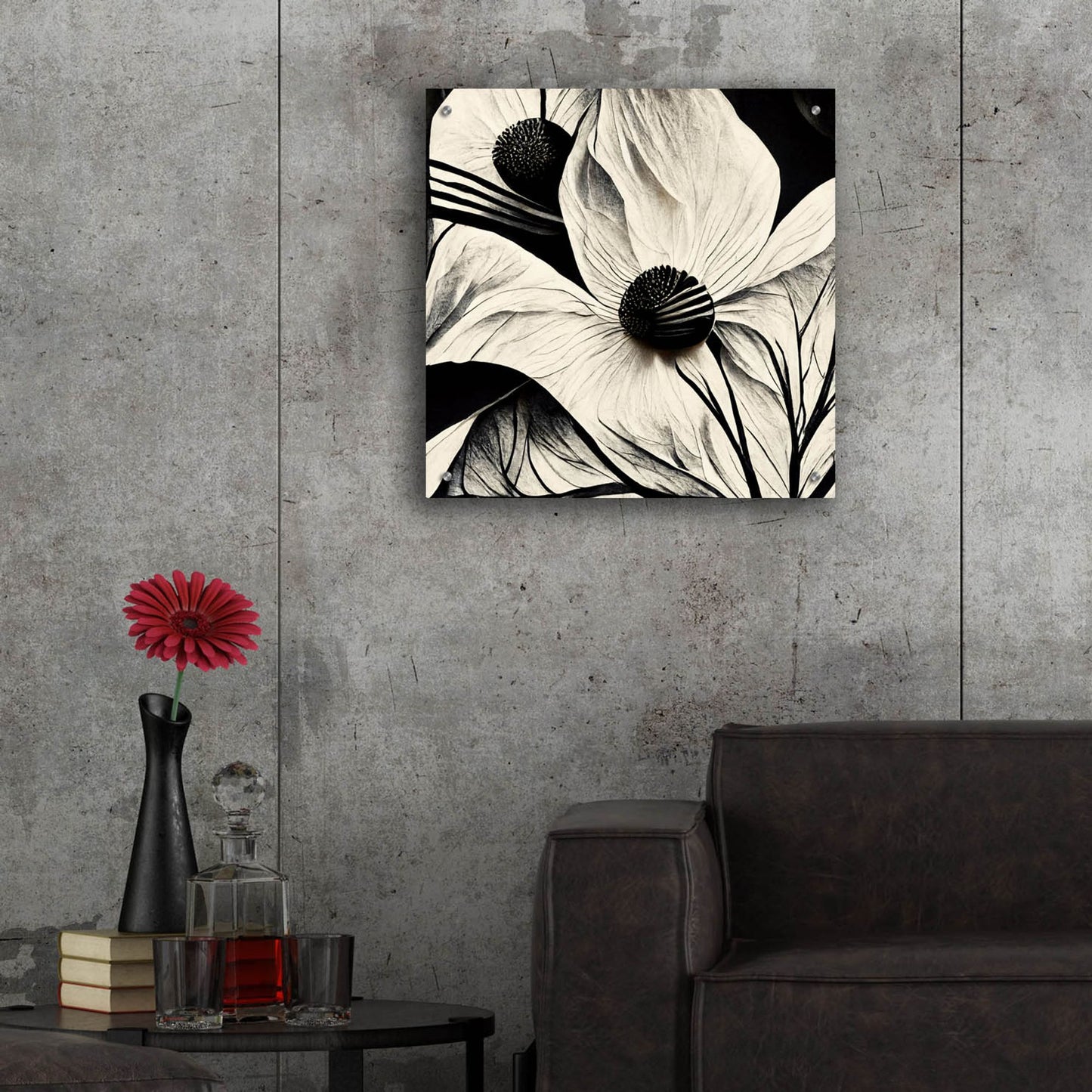 Epic Art 'Flowers Black White 15' by Ray Heere, Acrylic Glass Wall Art,24x24