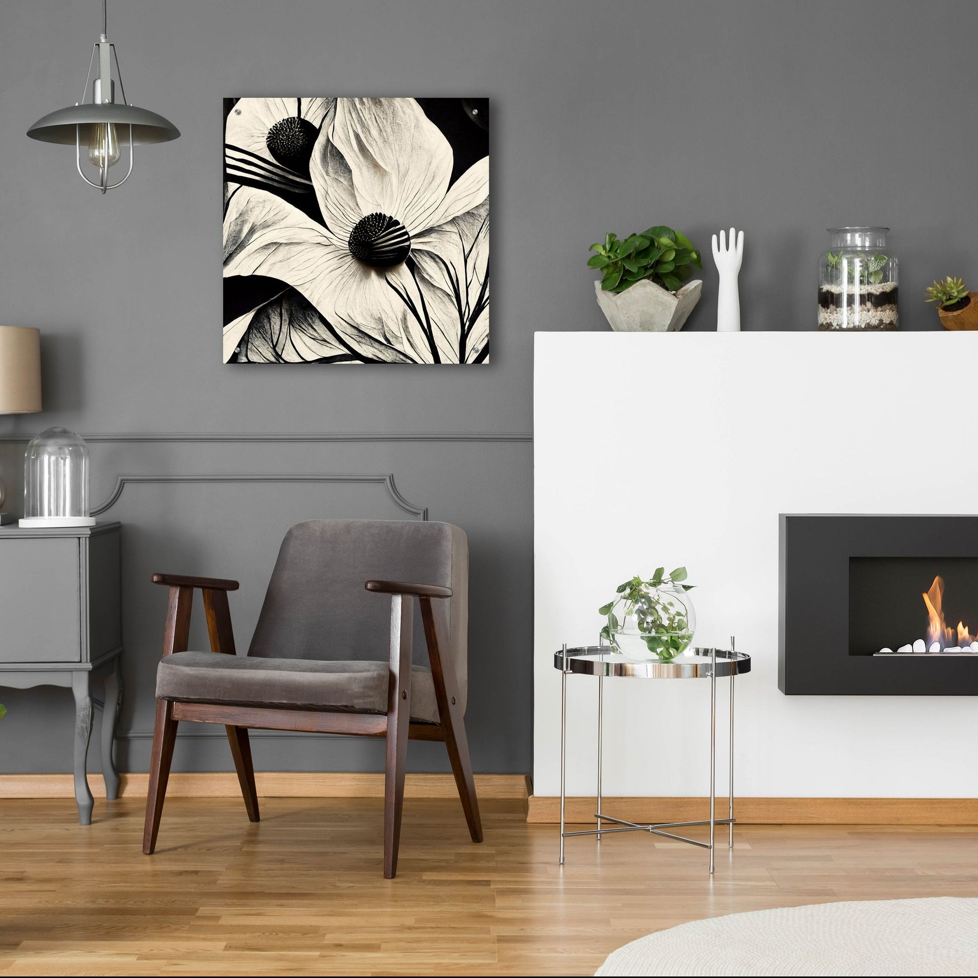 Epic Art 'Flowers Black White 15' by Ray Heere, Acrylic Glass Wall Art,24x24