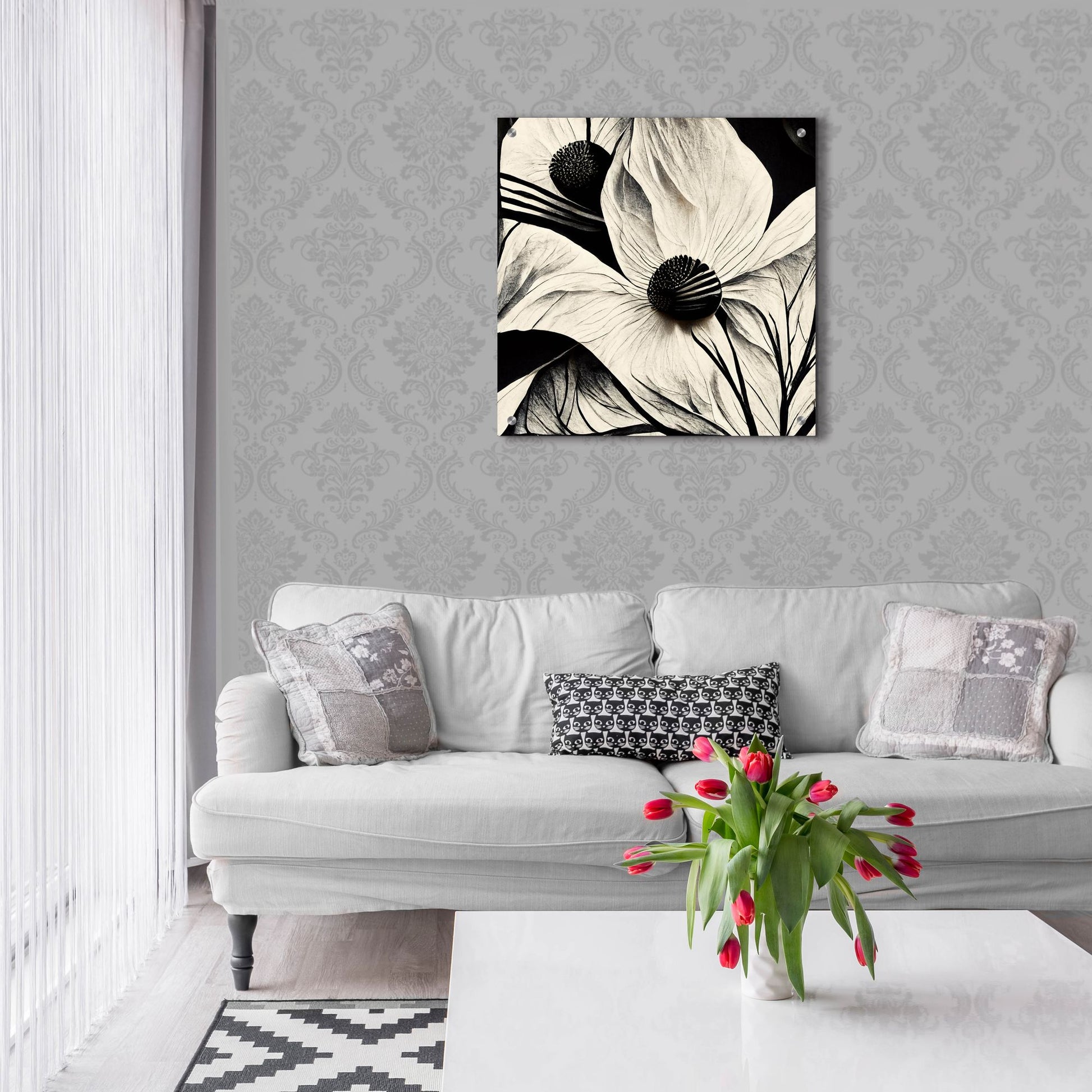 Epic Art 'Flowers Black White 15' by Ray Heere, Acrylic Glass Wall Art,24x24