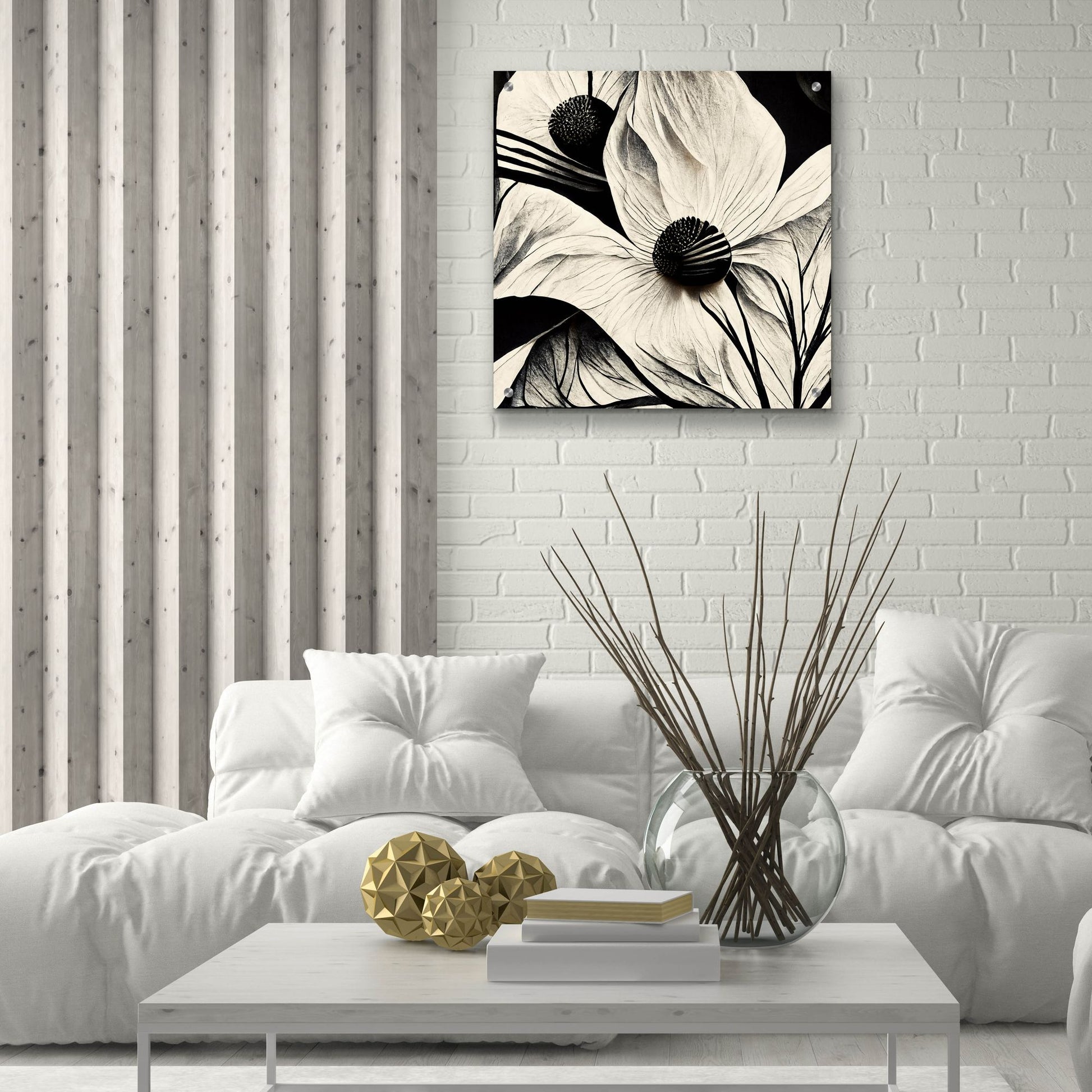 Epic Art 'Flowers Black White 15' by Ray Heere, Acrylic Glass Wall Art,24x24