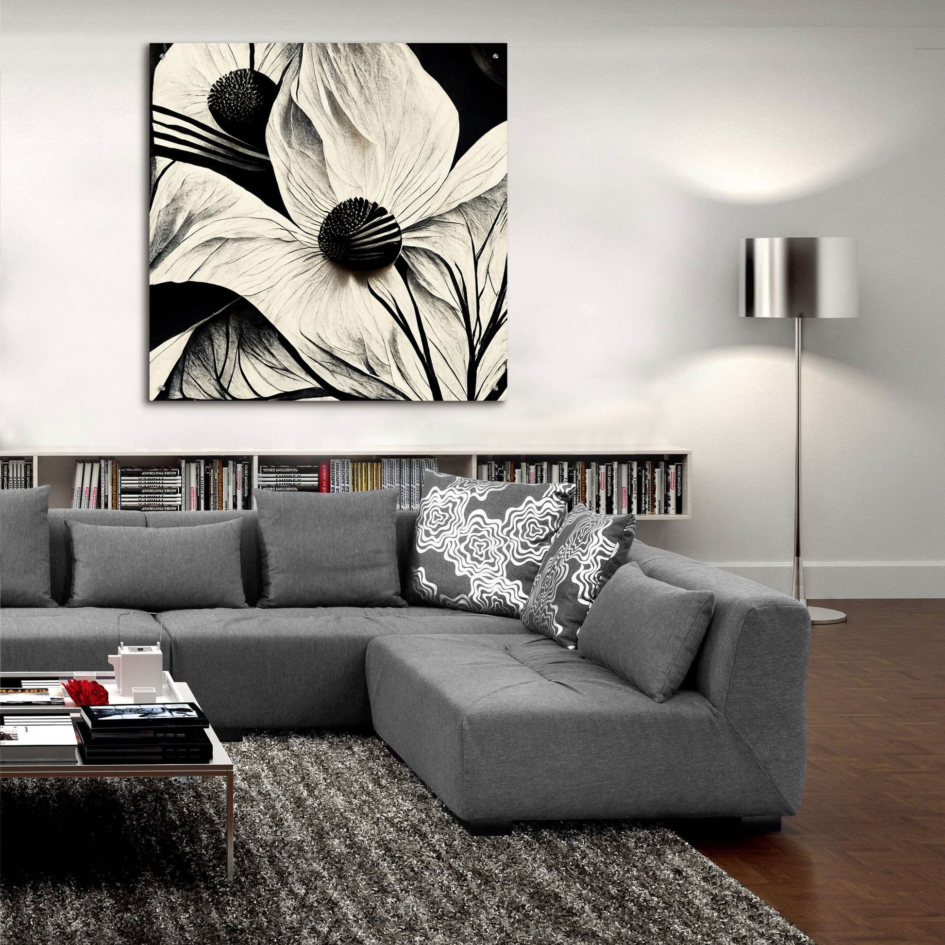 Epic Art 'Flowers Black White 15' by Ray Heere, Acrylic Glass Wall Art,36x36