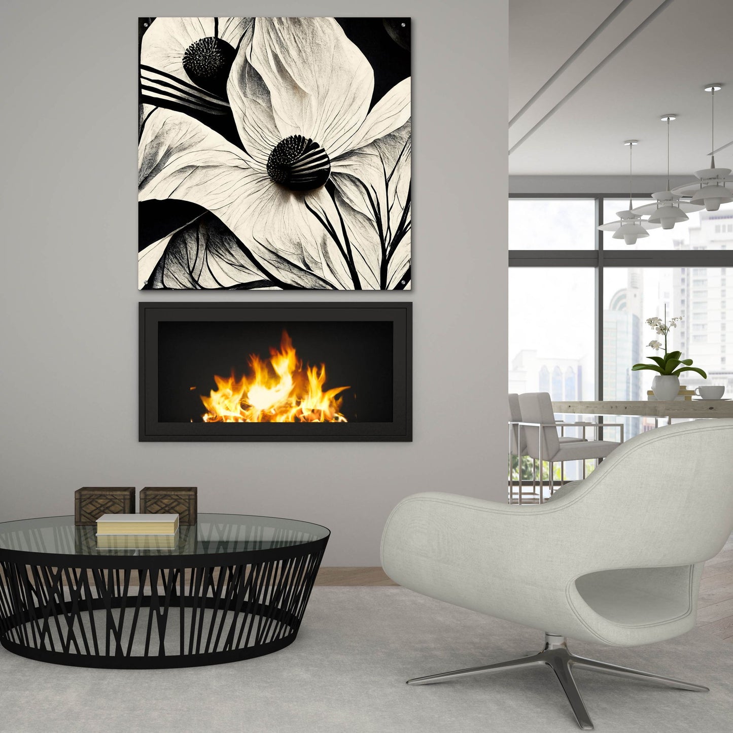 Epic Art 'Flowers Black White 15' by Ray Heere, Acrylic Glass Wall Art,36x36