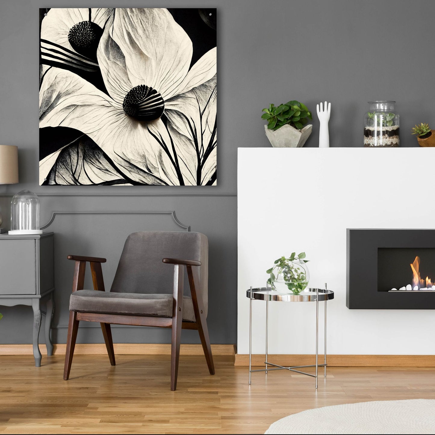 Epic Art 'Flowers Black White 15' by Ray Heere, Acrylic Glass Wall Art,36x36