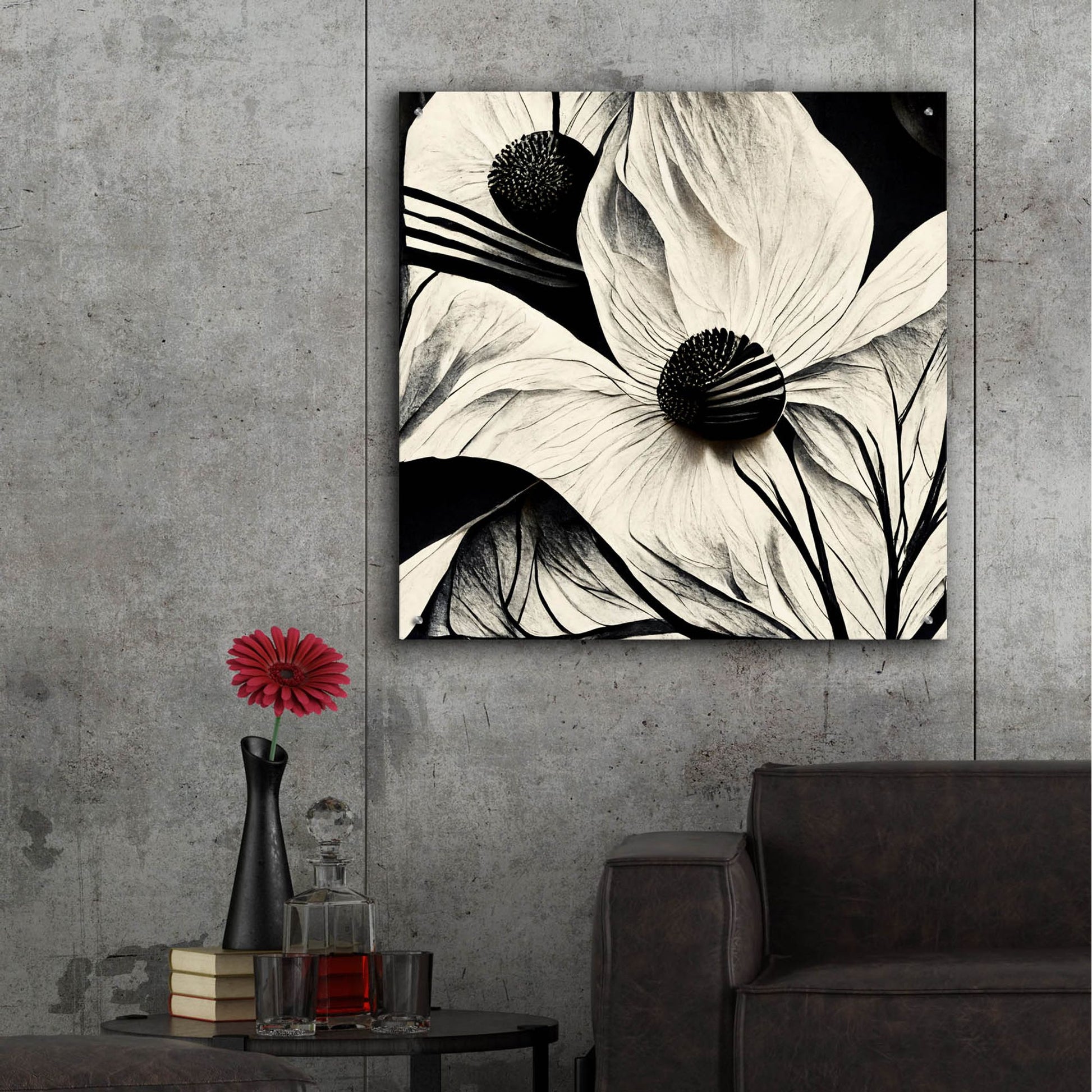 Epic Art 'Flowers Black White 15' by Ray Heere, Acrylic Glass Wall Art,36x36