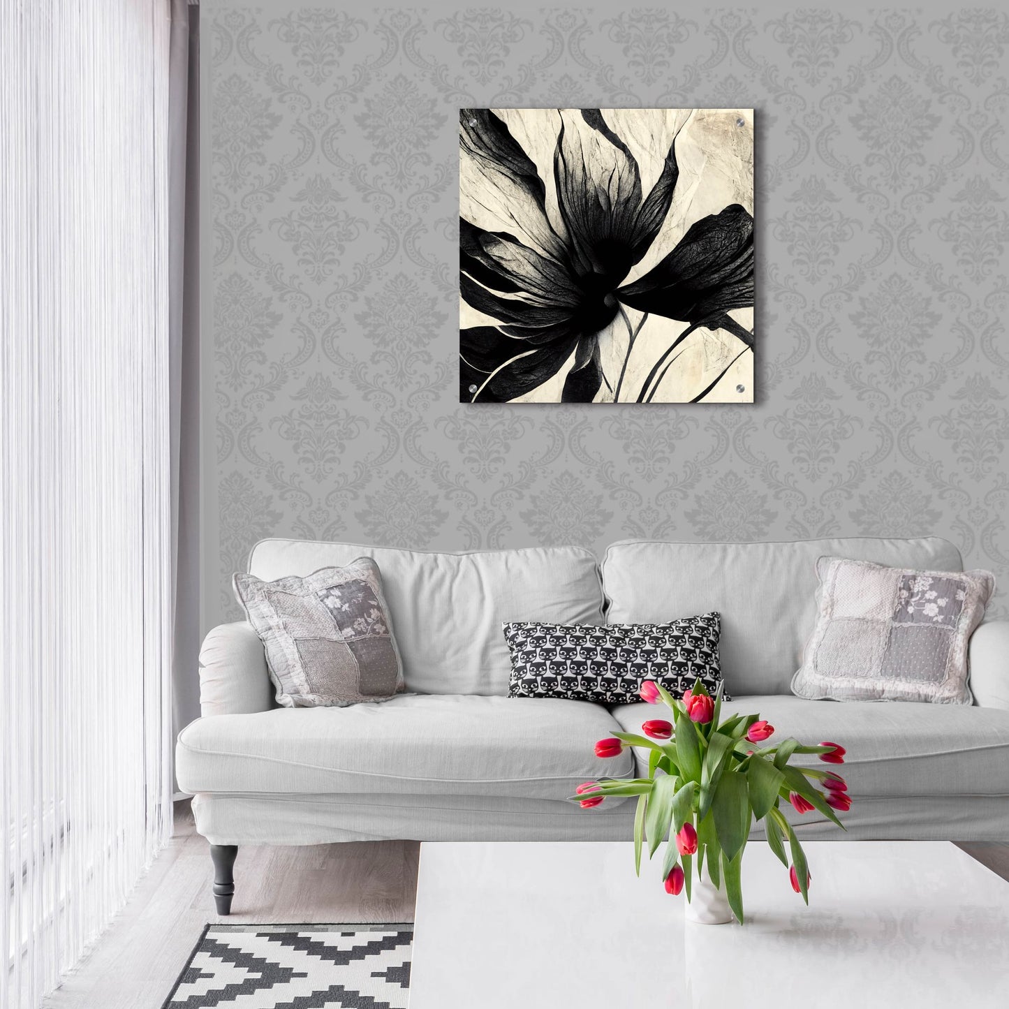 Epic Art 'Flowers Black White 16' by Ray Heere, Acrylic Glass Wall Art,24x24