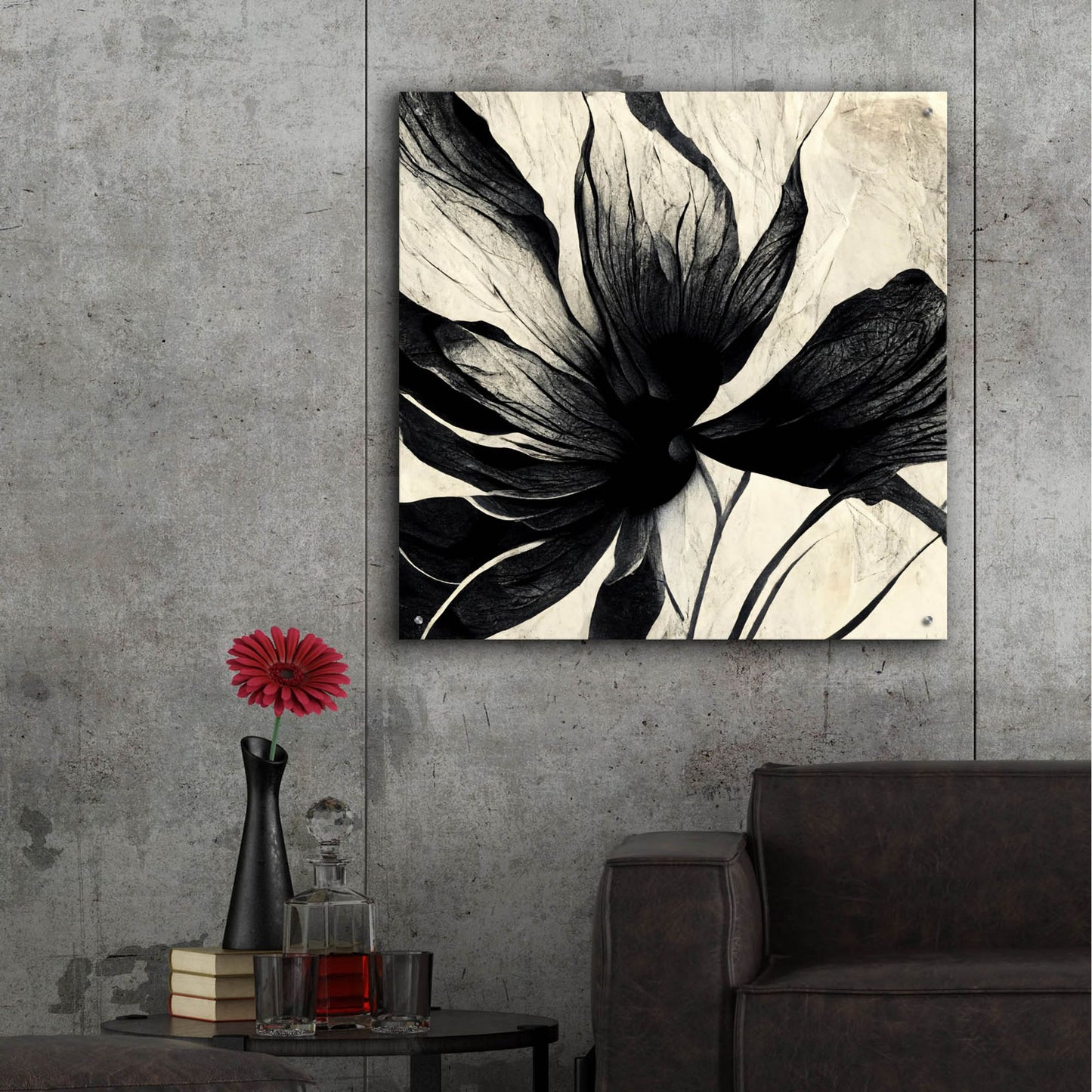 Epic Art 'Flowers Black White 16' by Ray Heere, Acrylic Glass Wall Art,36x36