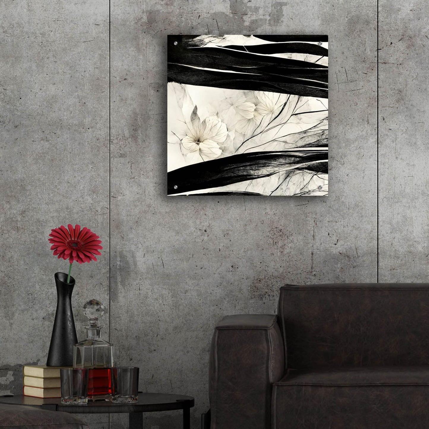 Epic Art 'Flowers Black White 17' by Ray Heere, Acrylic Glass Wall Art,24x24