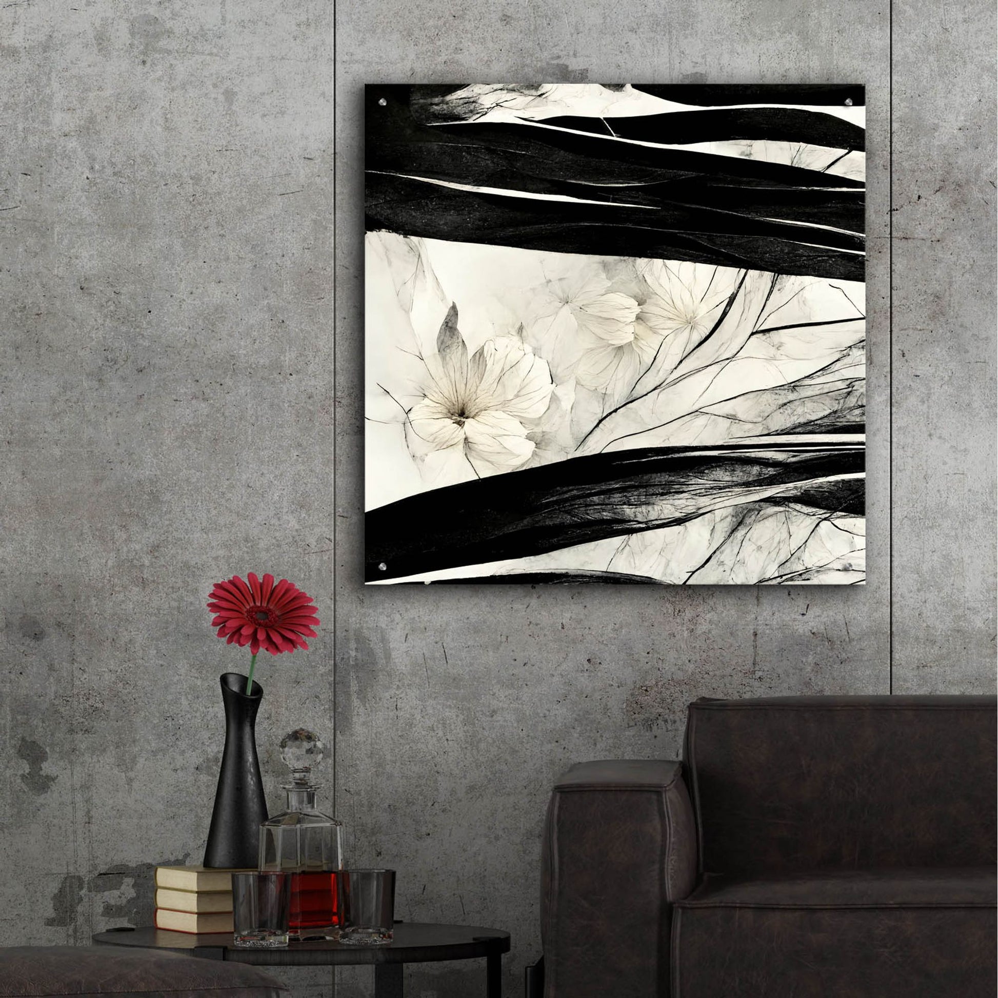 Epic Art 'Flowers Black White 17' by Ray Heere, Acrylic Glass Wall Art,36x36