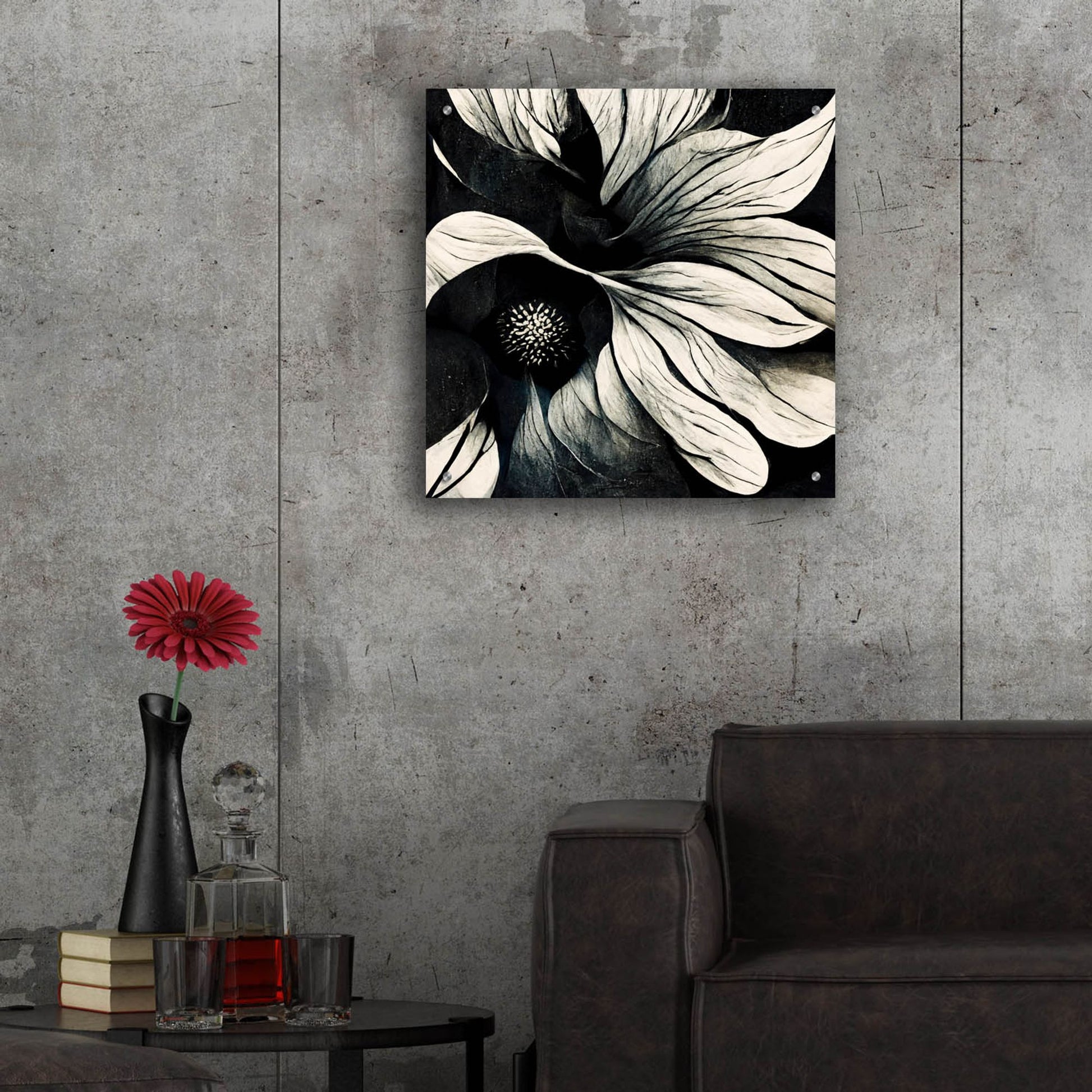 Epic Art 'Flowers Black White 18' by Ray Heere, Acrylic Glass Wall Art,24x24