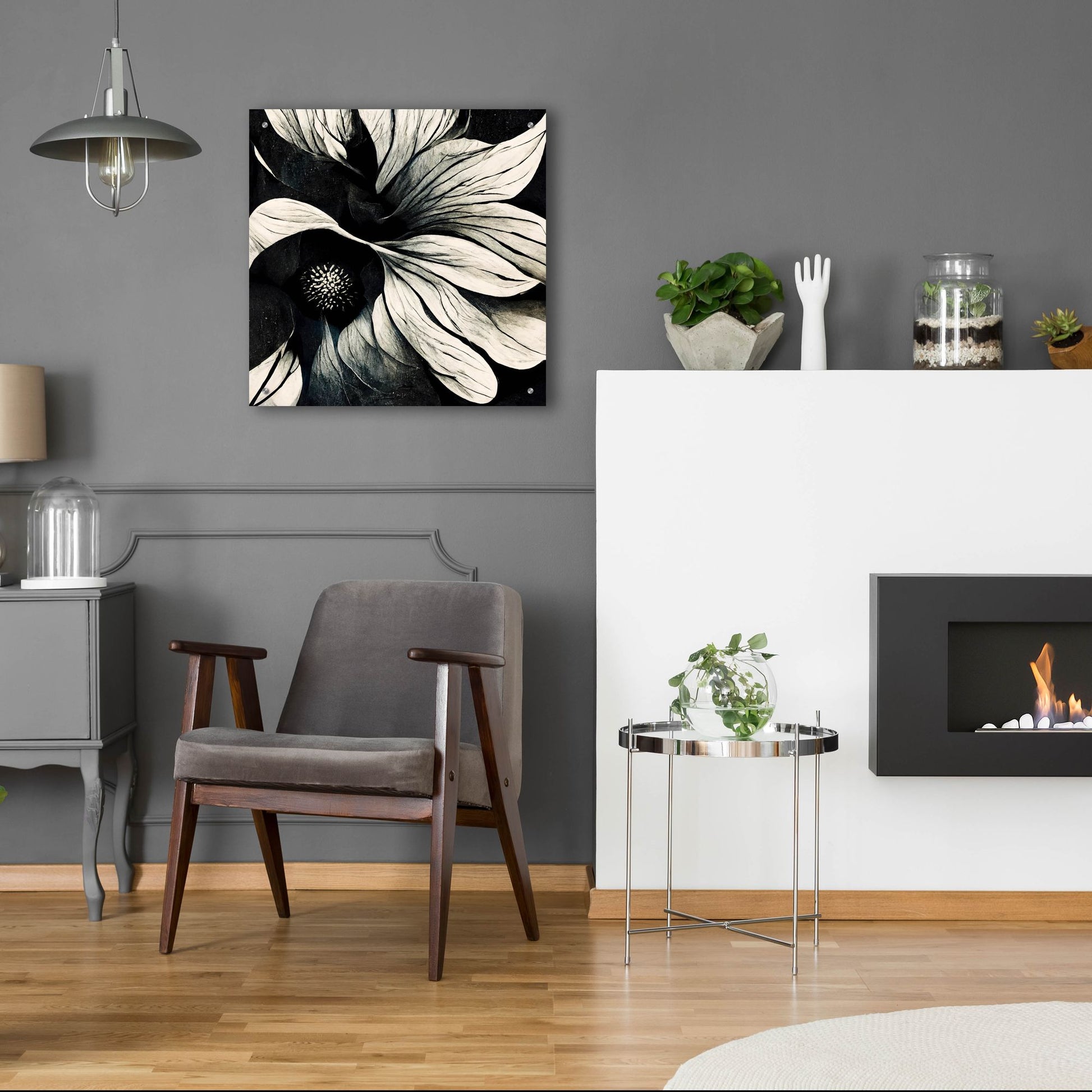 Epic Art 'Flowers Black White 18' by Ray Heere, Acrylic Glass Wall Art,24x24