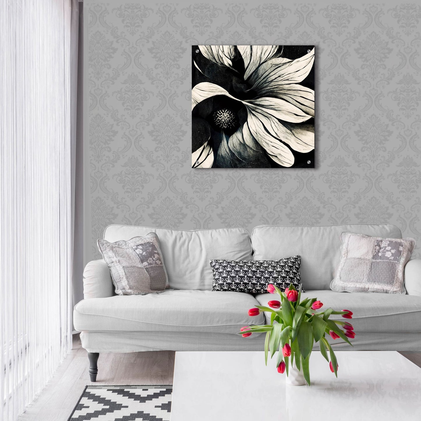 Epic Art 'Flowers Black White 18' by Ray Heere, Acrylic Glass Wall Art,24x24