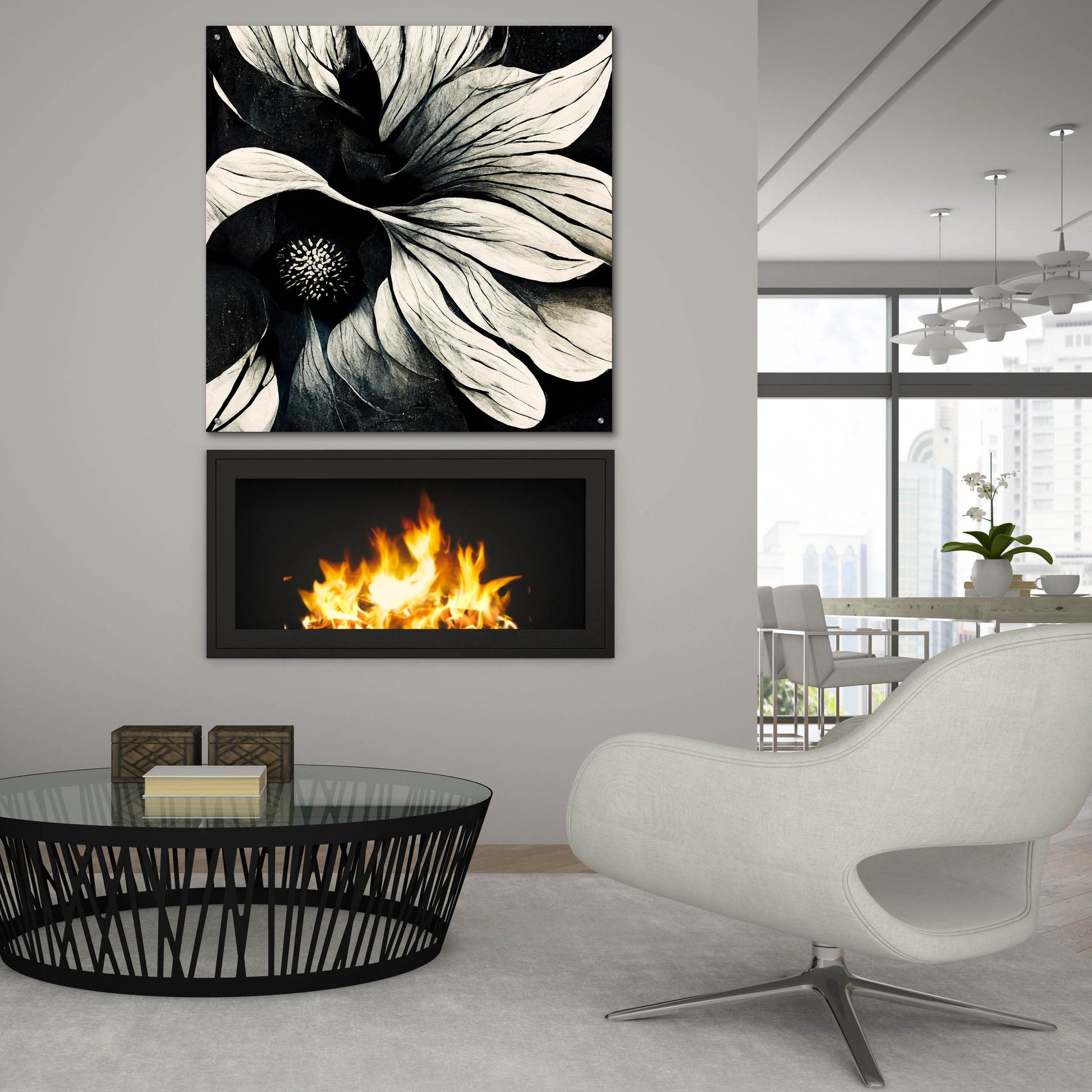 Epic Art 'Flowers Black White 18' by Ray Heere, Acrylic Glass Wall Art,36x36